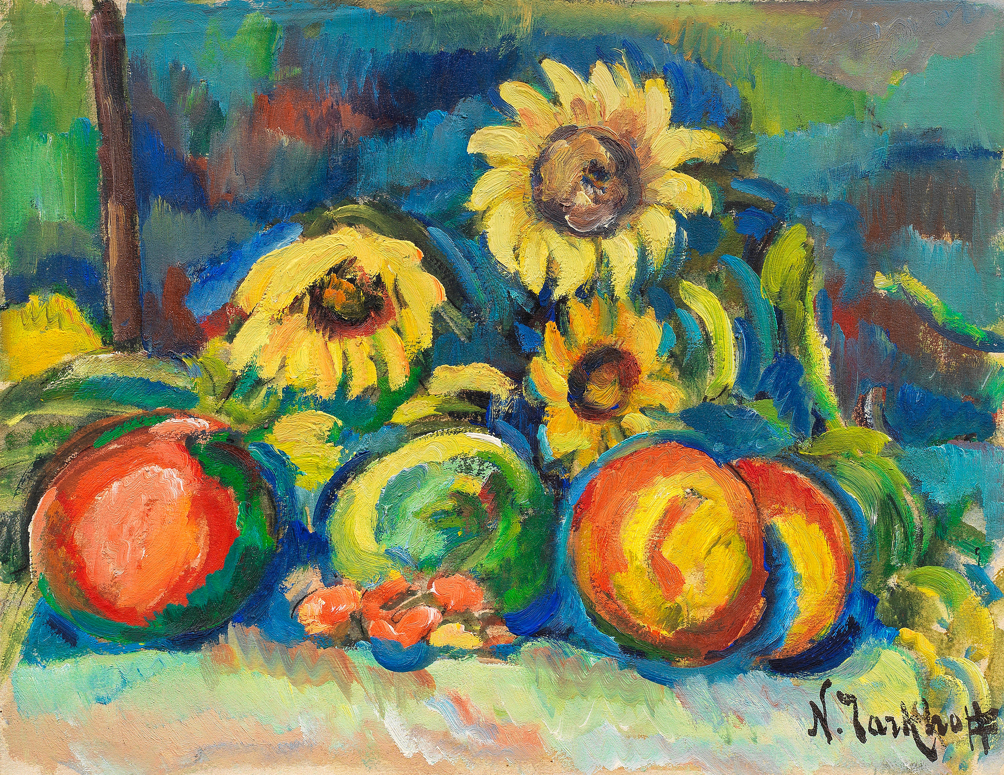 Appraisal: NICOLAS TARKHOFF - Nature morte aux fruits et aux tournesols