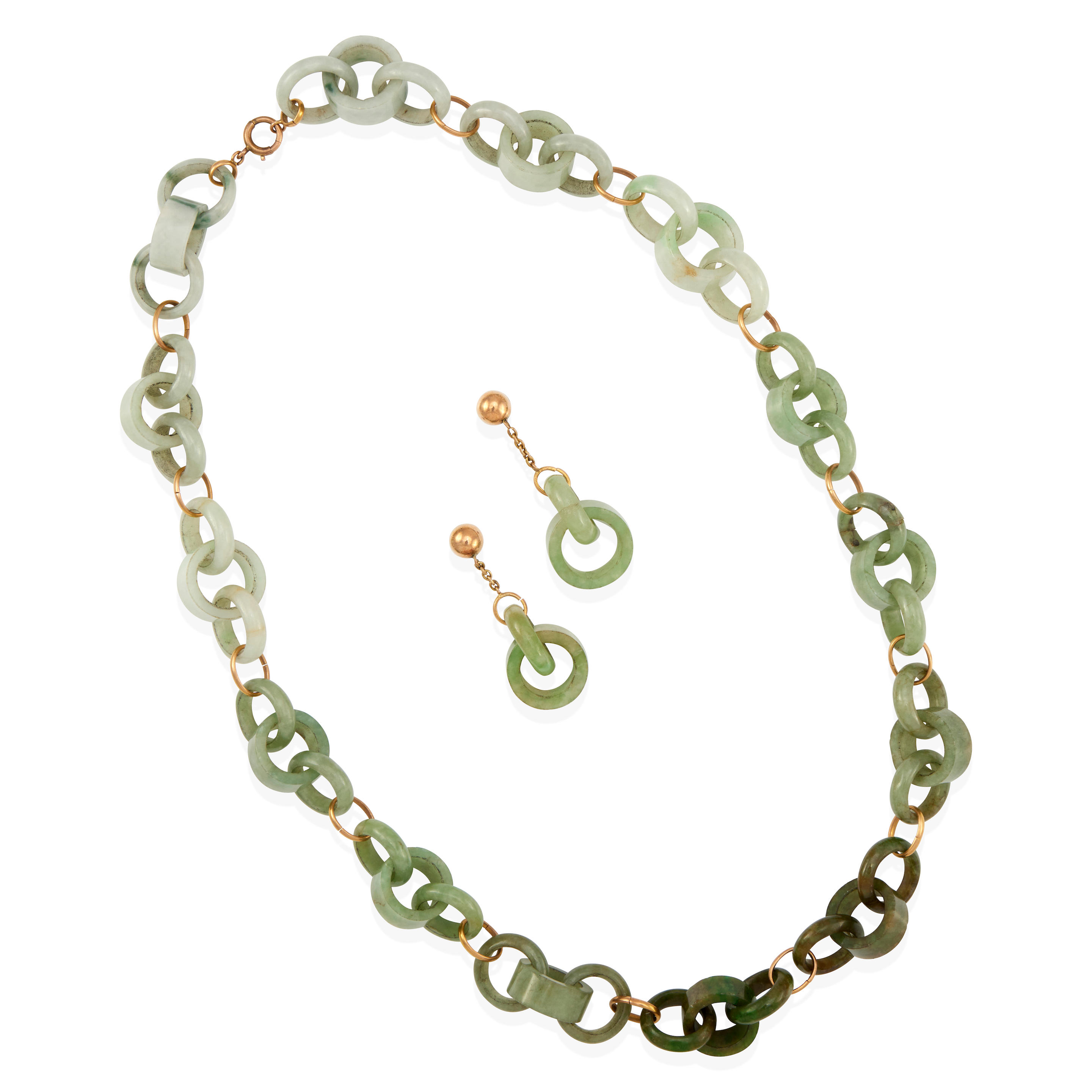 Appraisal: K GOLD JADE AND NEPHRITE LINK NECKLACE AND EARRINGS k