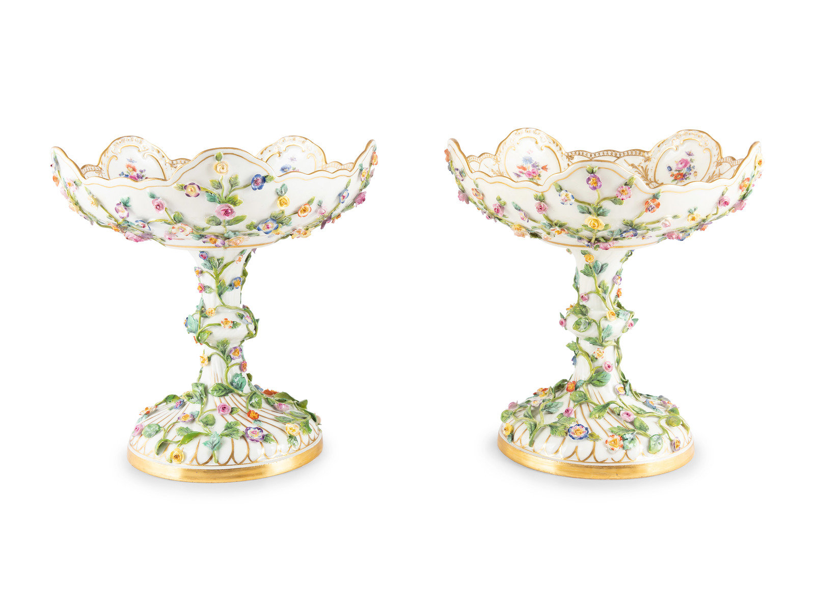 Appraisal: A Pair of Meissen Porcelain Floral Compotes Late th Early