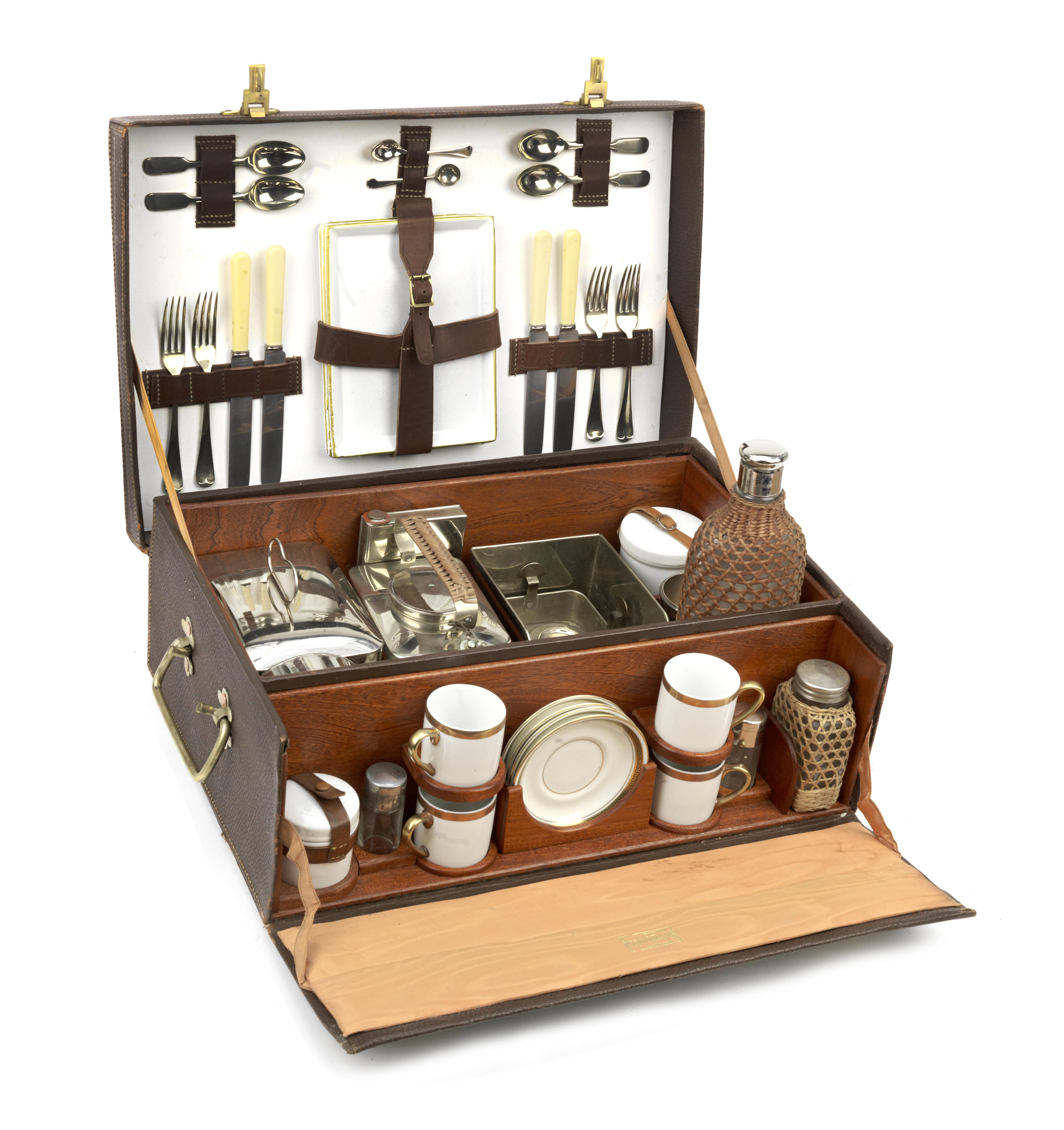 Appraisal: A FINE LEATHER-CASED PICNIC SET FOR FOUR PERSONS BY FINNIGANS