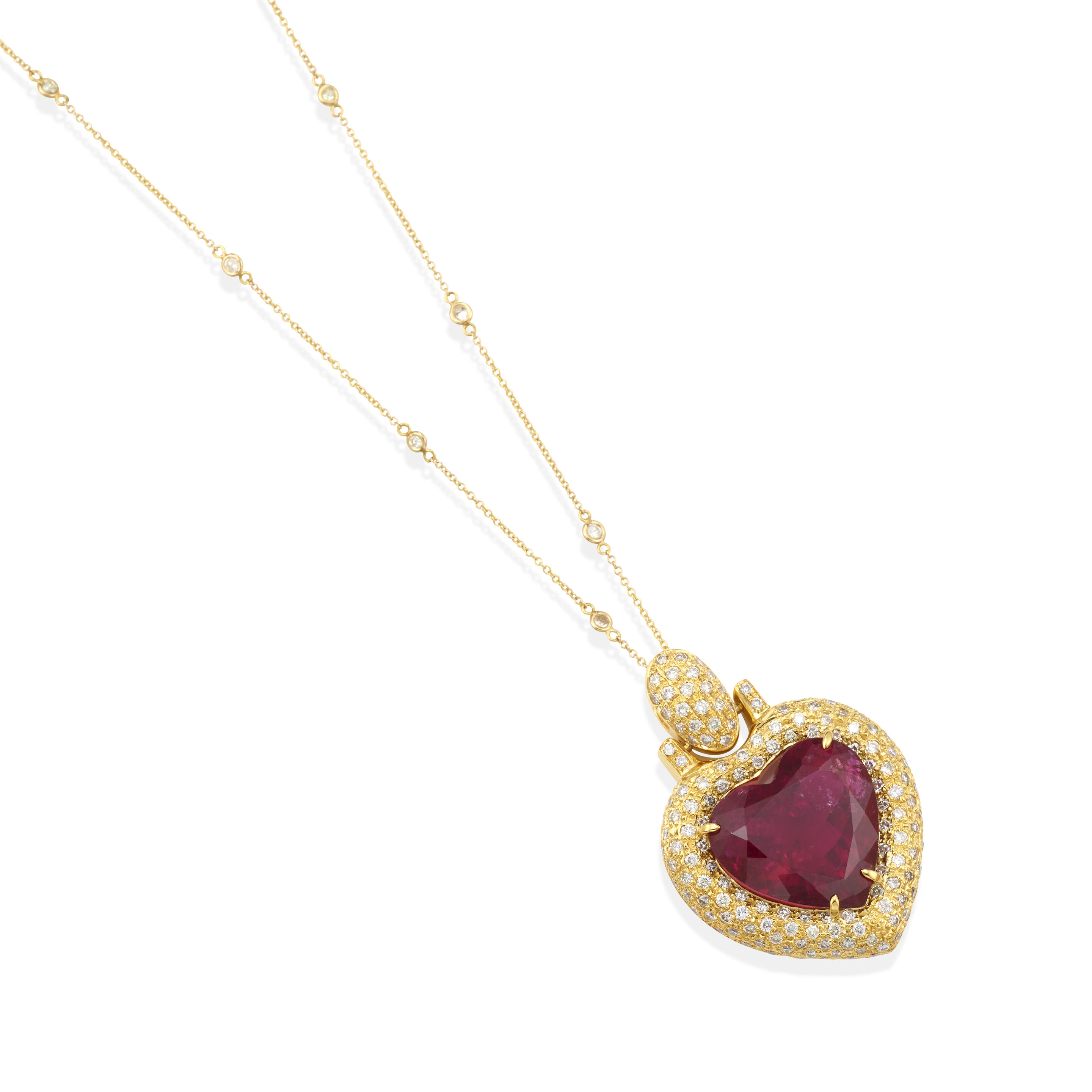 Appraisal: A K GOLD RUBELLITE TOURMALINE AND DIAMOND PENDANT NECKLACE Featuring