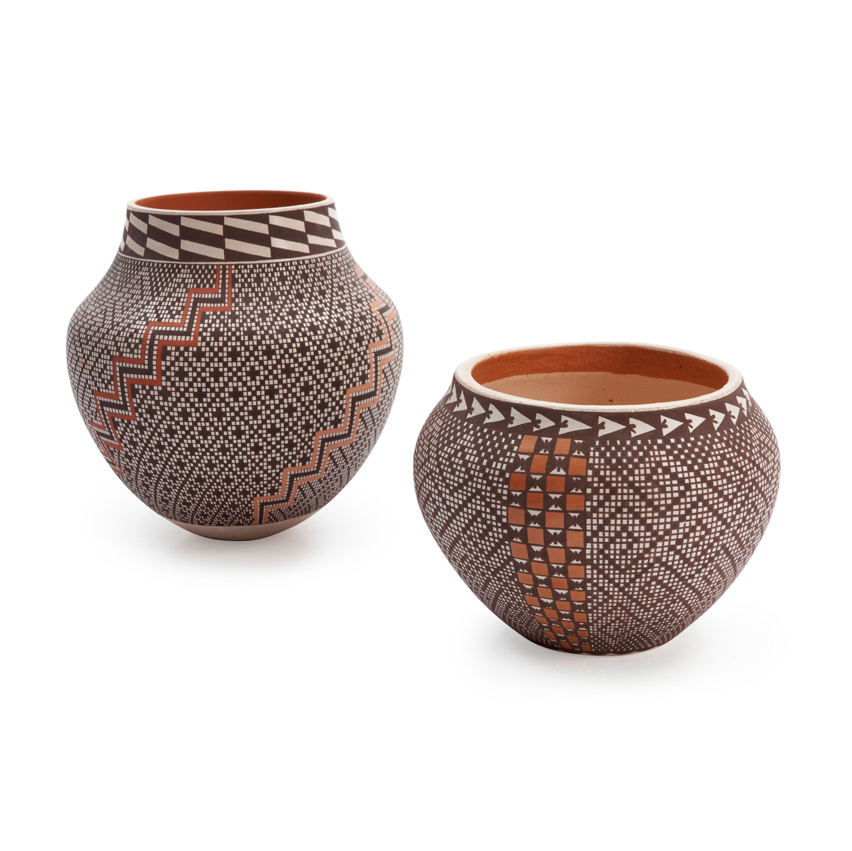 Appraisal: TWO ACOMA POLYCHROME JARS Each decorated with highly detailed geometric