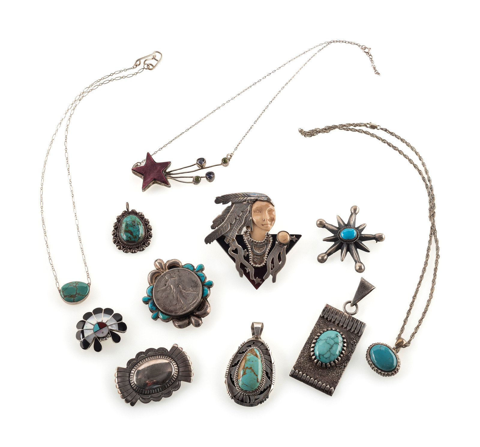 Appraisal: Navajo Zuni and Southwestern-style Pendants and Pins late th century