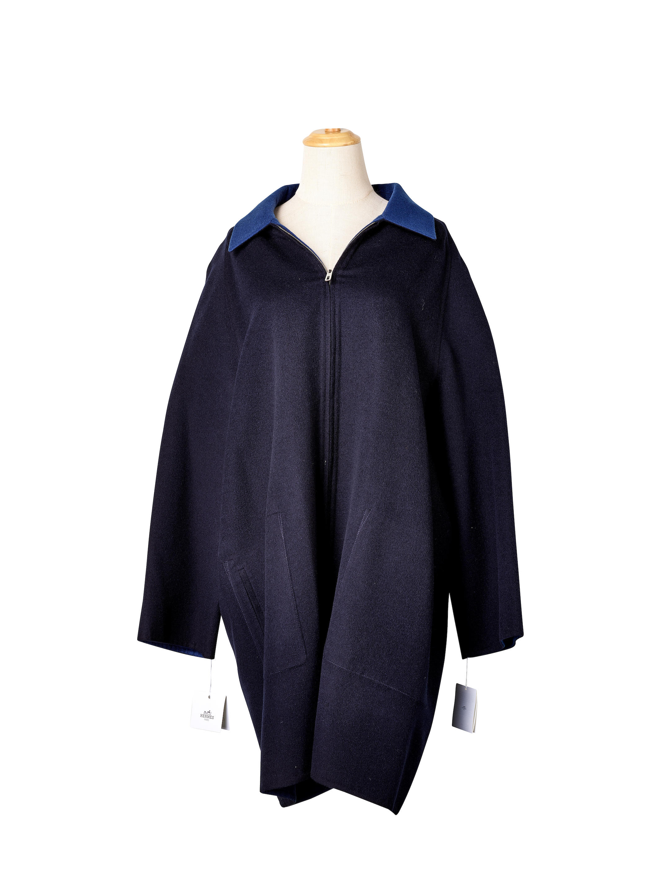 Appraisal: HERM S BLACK AND BLUE DOUBLE SIDED CASHMERE LONG ZIPPED