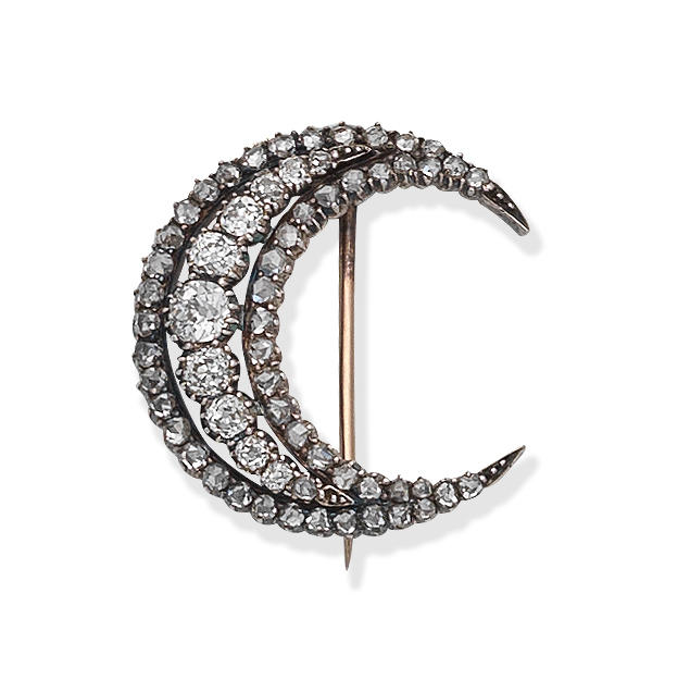 Appraisal: DIAMOND CRESCENT BROOCH LATE TH CENTURY The central row of