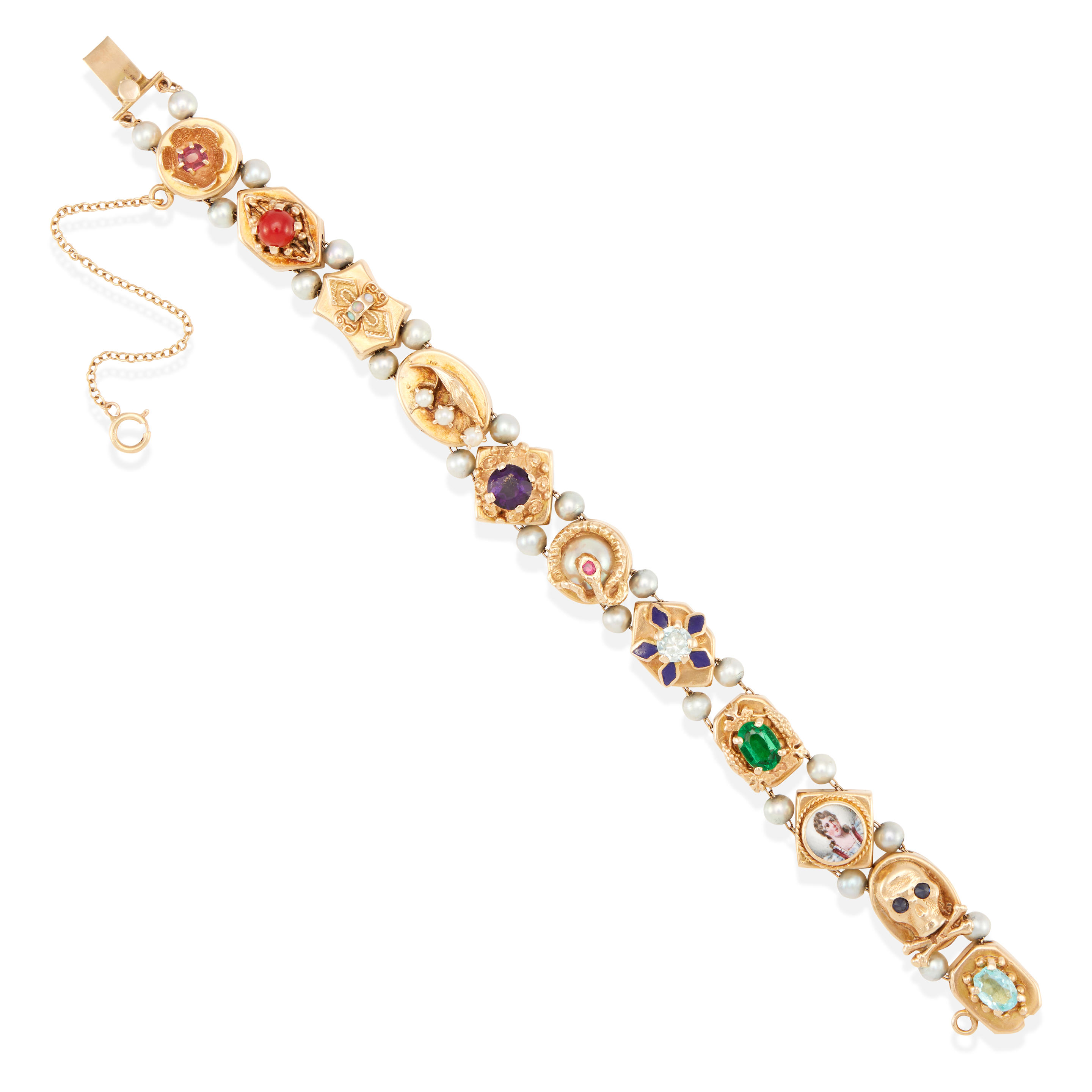 Appraisal: A K GOLD AND GEM-SET SLIDE BRACELET k yellow gold