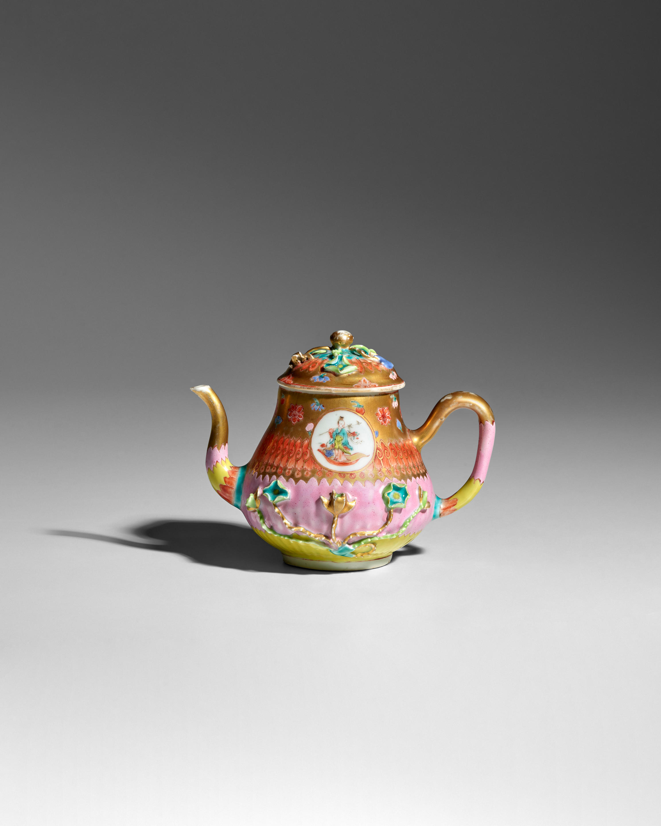 Appraisal: A RARE FAMILLE-ROSE TEAPOT AND COVER Yongzheng Qianlong Delicately enameled