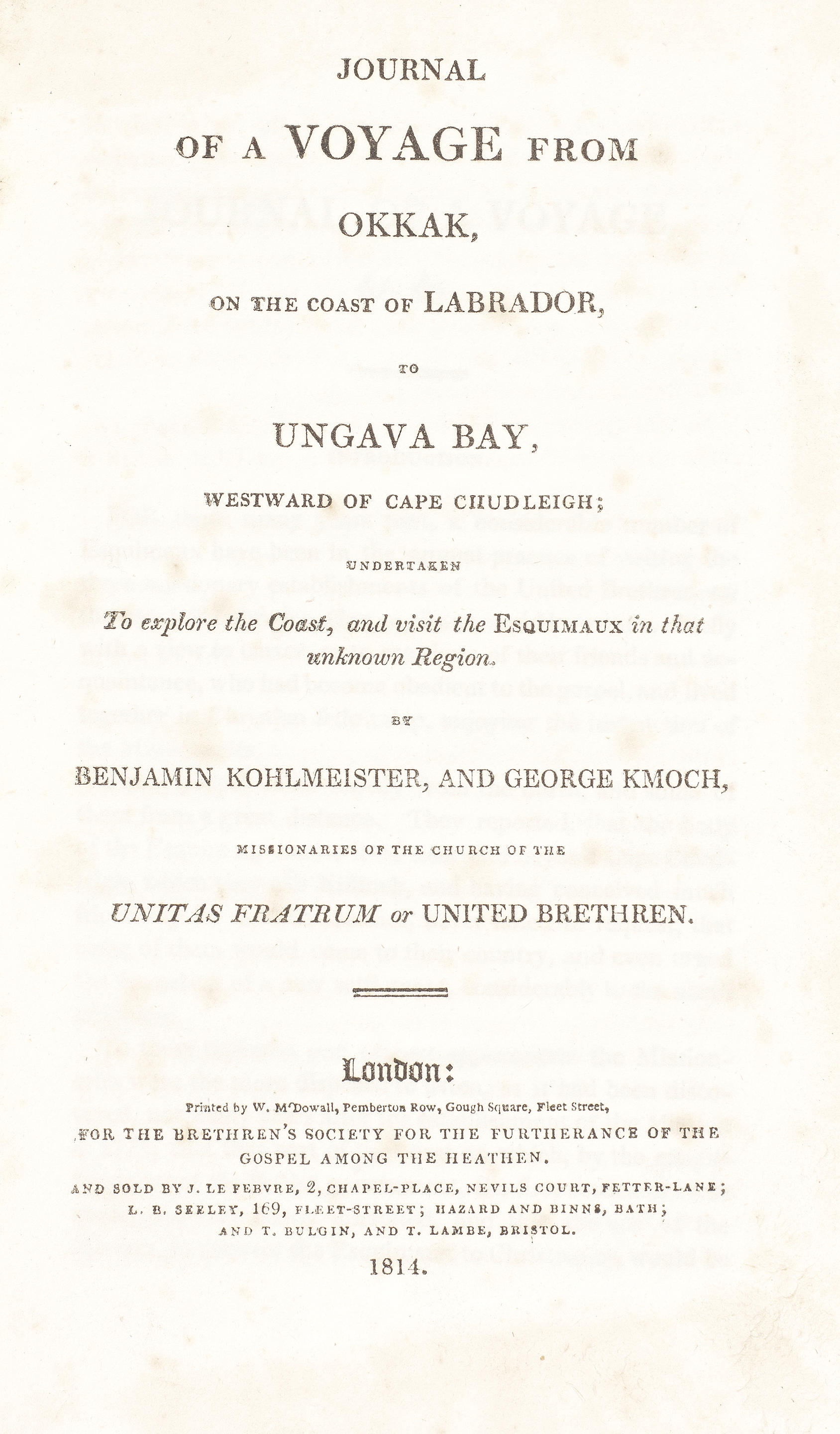 Appraisal: KOHLMEISTER BENJAMIN AND GEORGE KMOCH Journal of a Voyage from