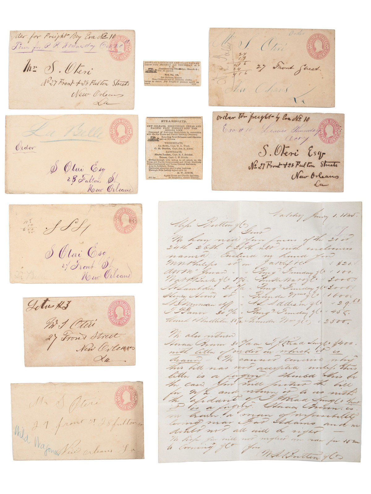 Appraisal: STEAMBOATS -- POSTAL COVERS A group of manuscript covers from