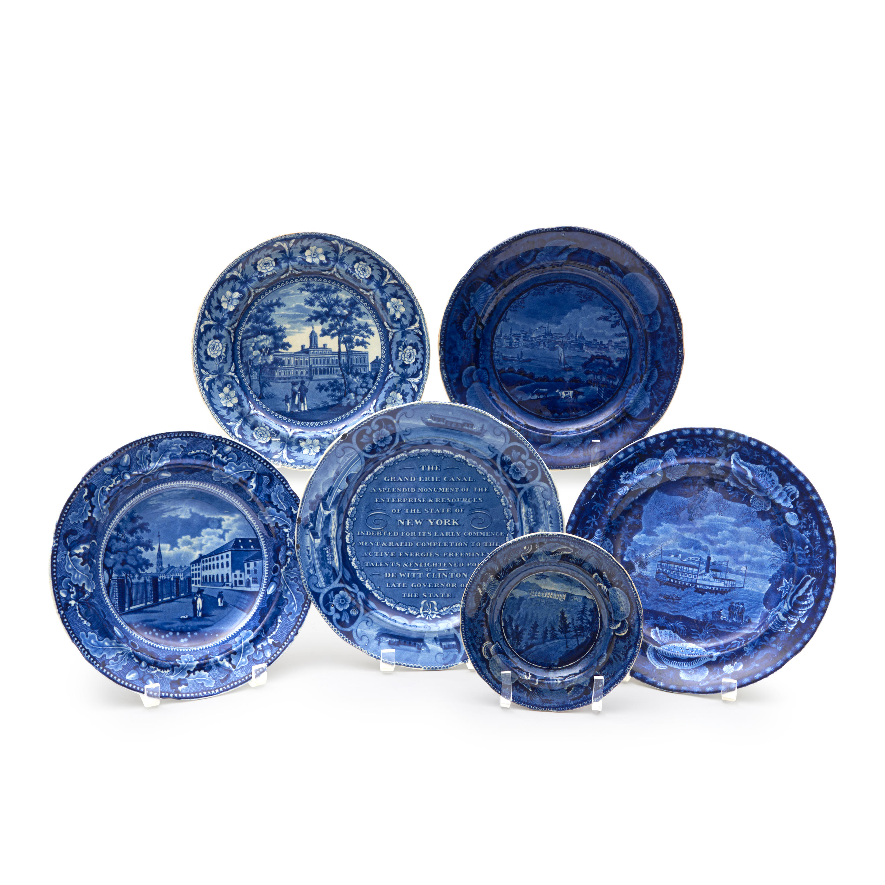 Appraisal: SIX BLUE TRANSFER-PRINTED PEARLWARE PLATES Enoch Wood Sons - Ralph