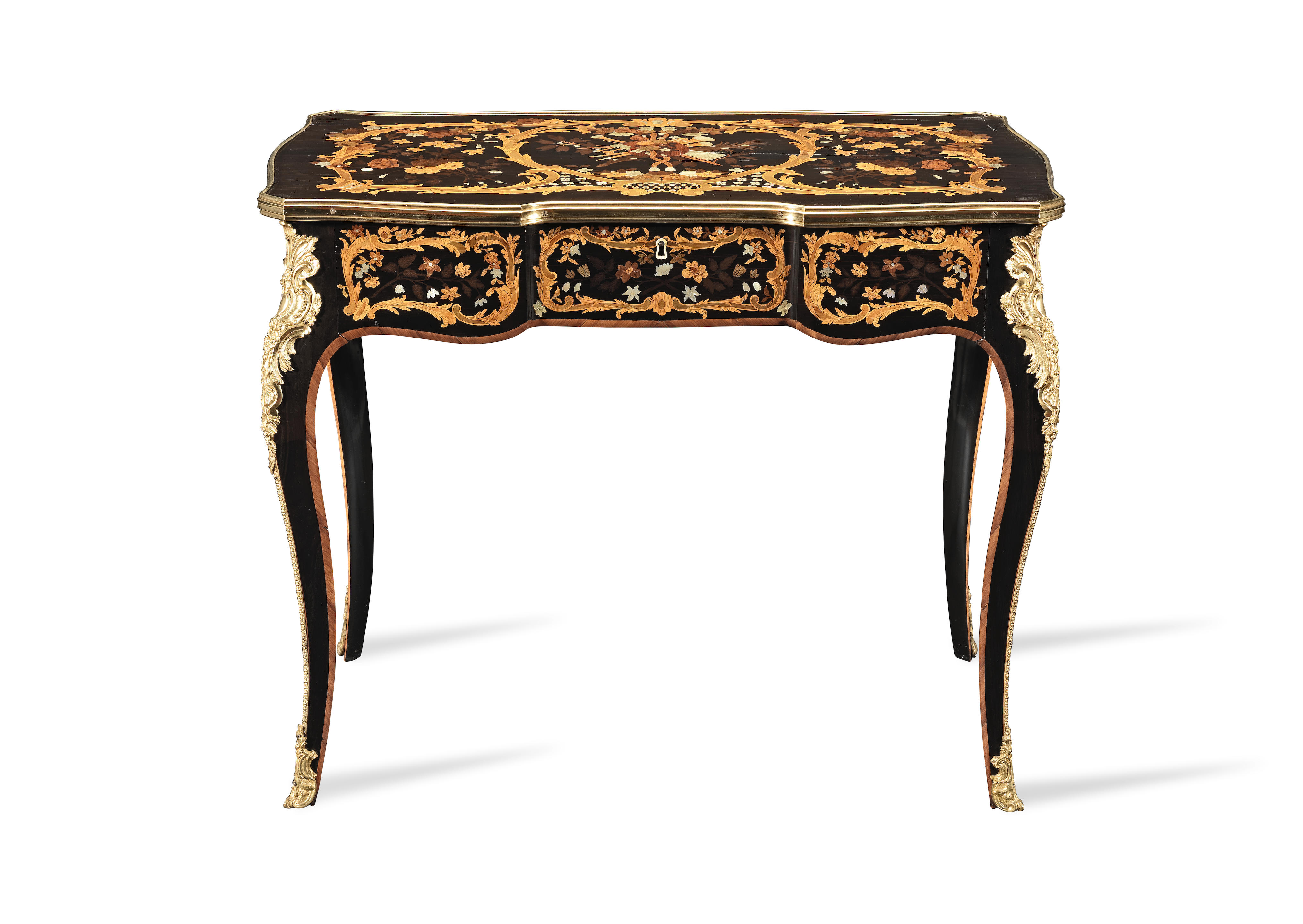 Appraisal: AN EARLY VICTORIAN ORMOLU MOUNTED EBONY MOTHER OF PEARL PURPLEWOOD