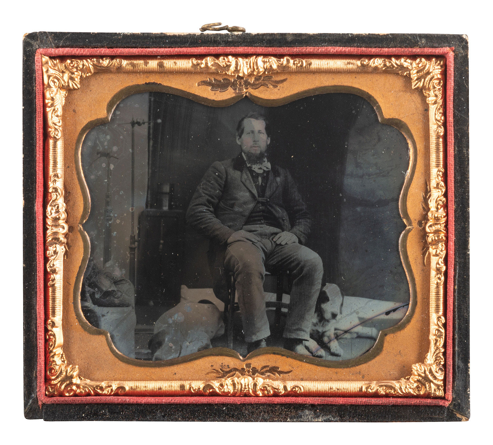 Appraisal: EARLY PHOTOGRAPHY A trio of portraits featuring men with dogs