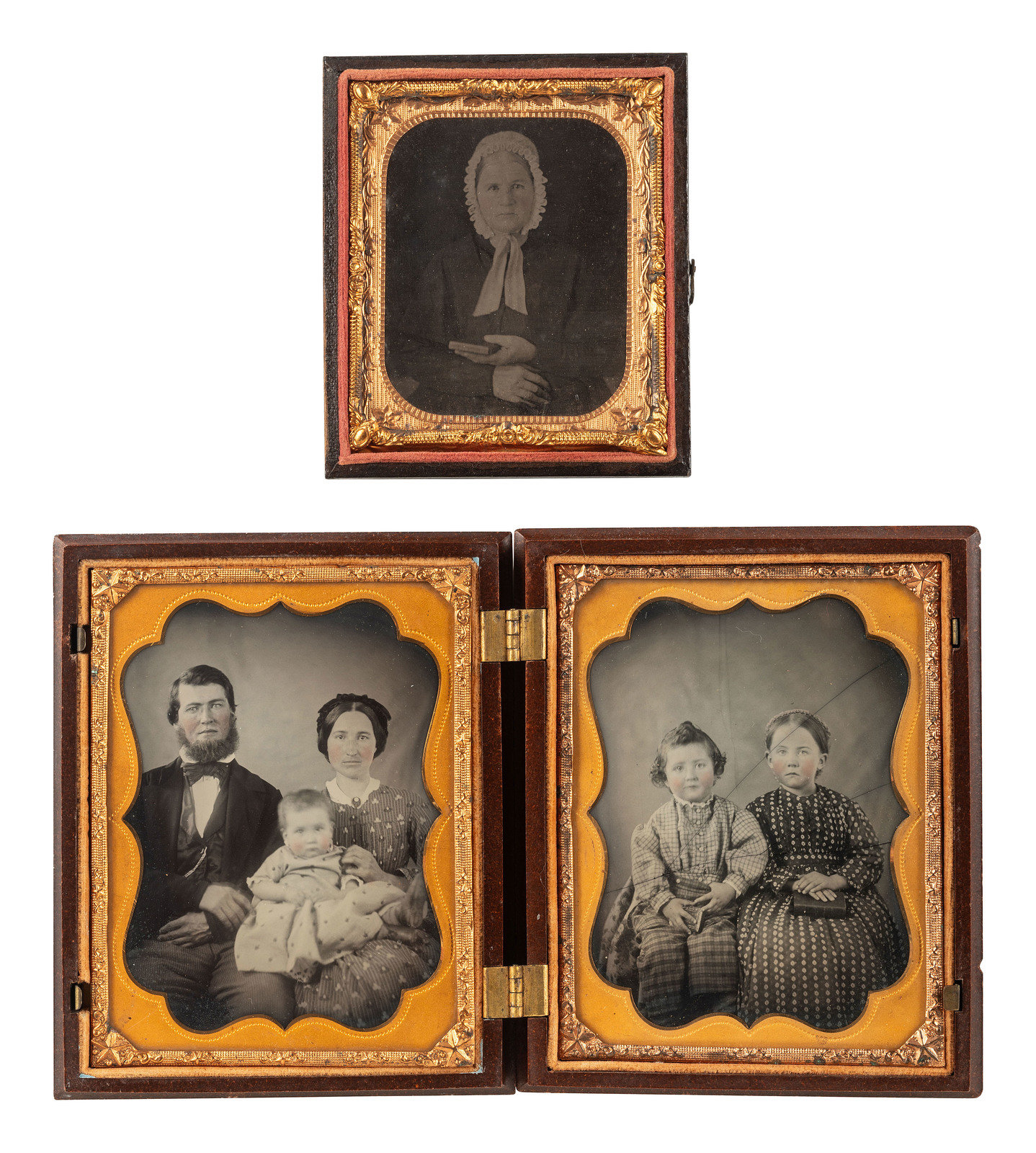 Appraisal: EARLY PHOTOGRAPHY cased images featuring subjects holding or displaying cased