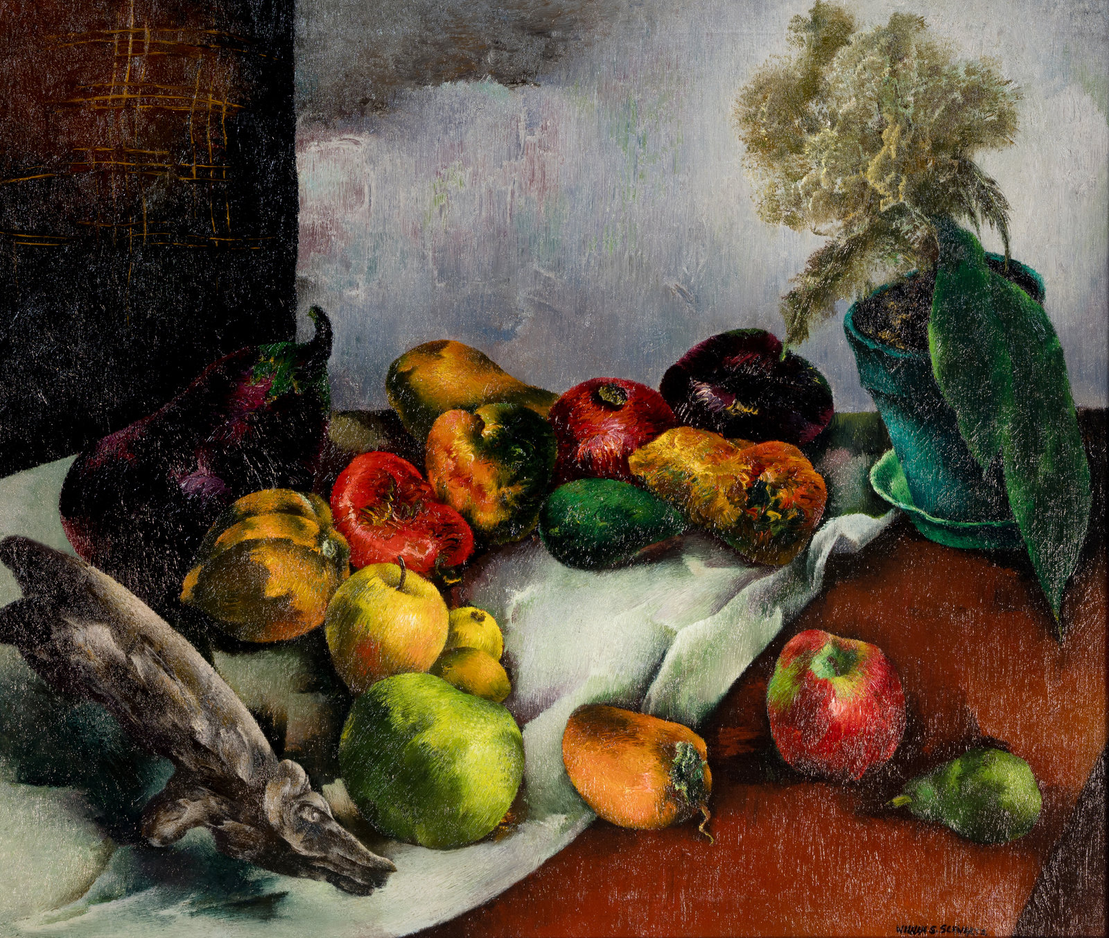 Appraisal: William Samuel Schwartz American Russian Fruit and Driftwood oil on