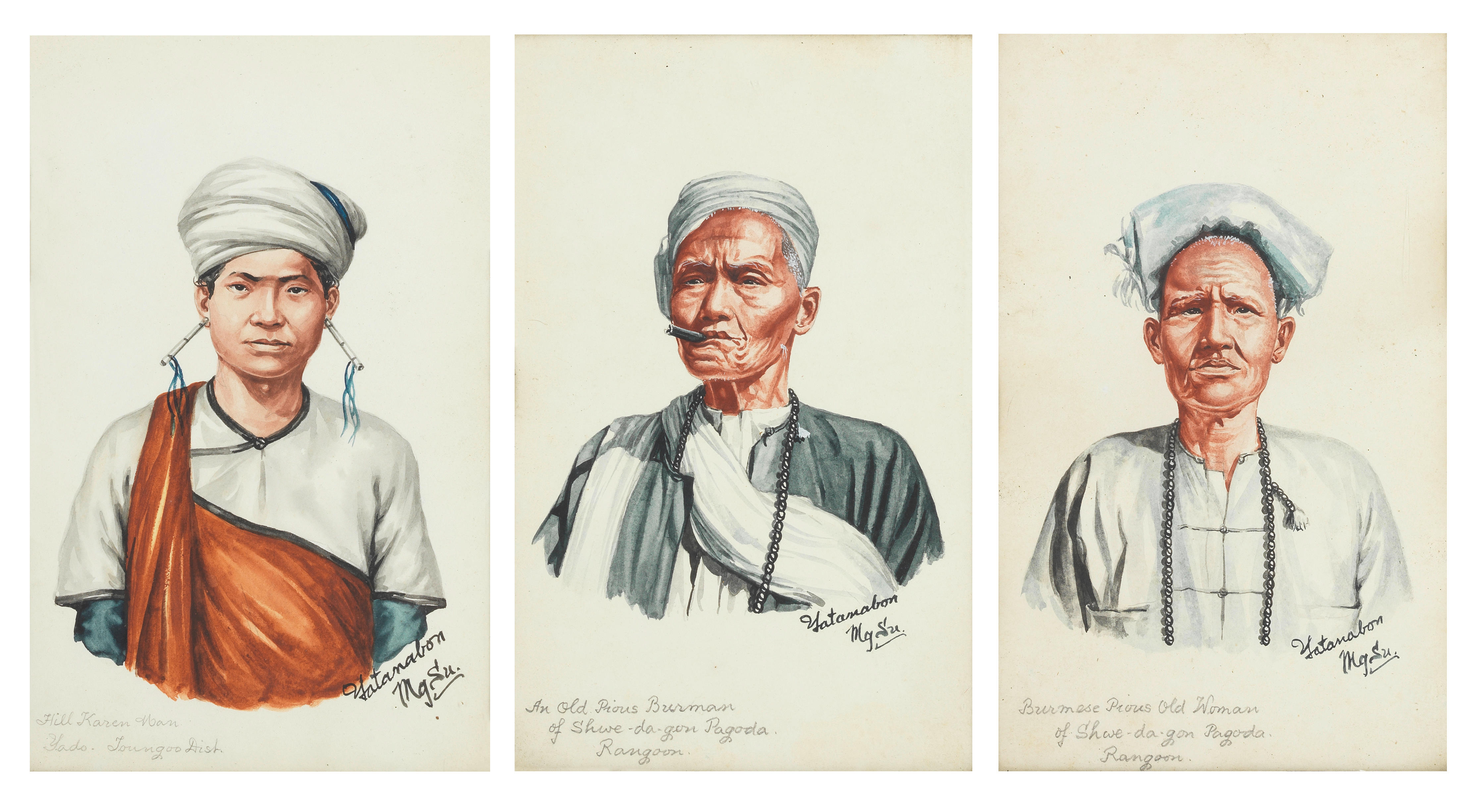 Appraisal: MAUNG SU YATANABON BURMESE - A set of three portrait