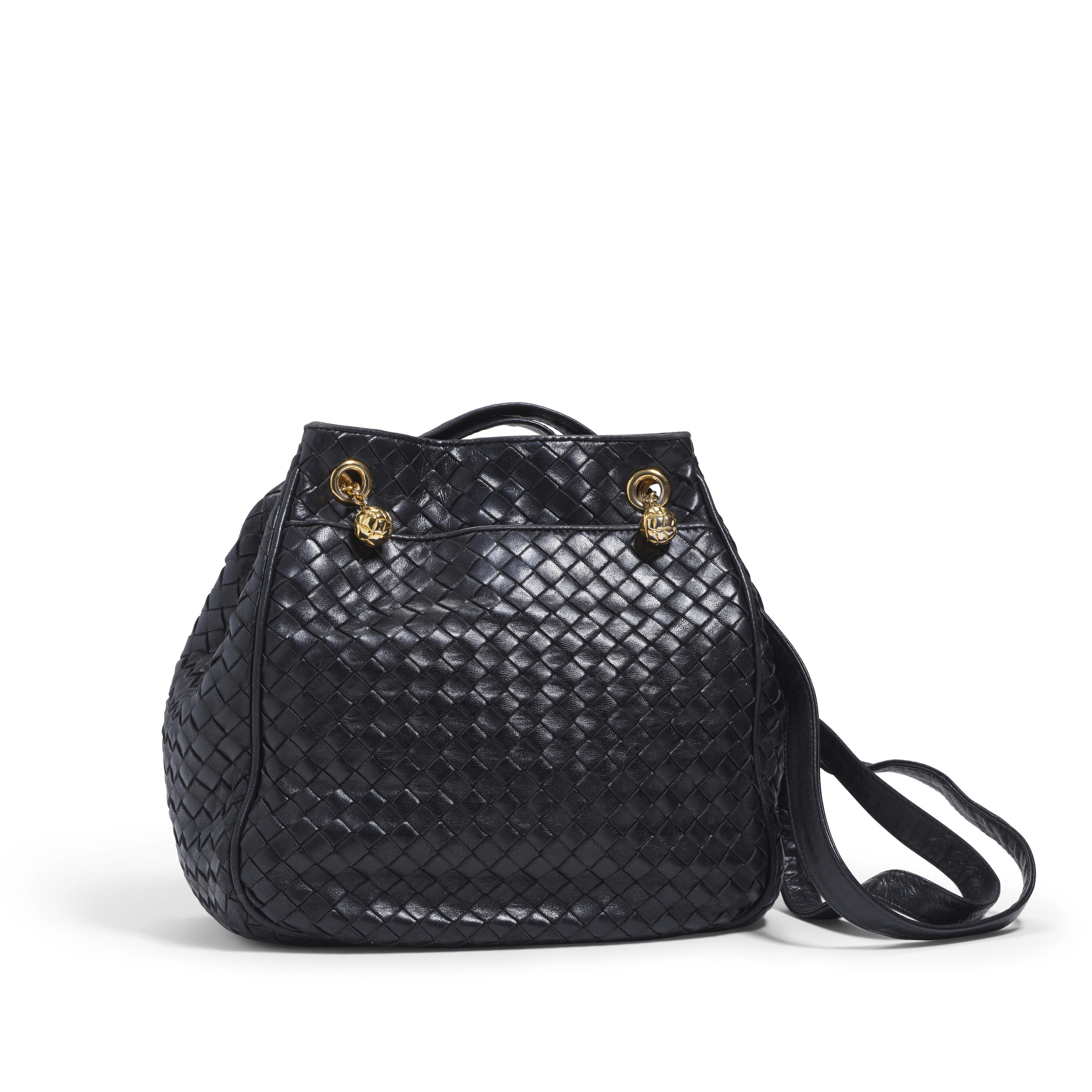 Appraisal: BOTTEGA VENETA BLACK NAPPA INTRECCIATO BUCKET BAG Early 's Black