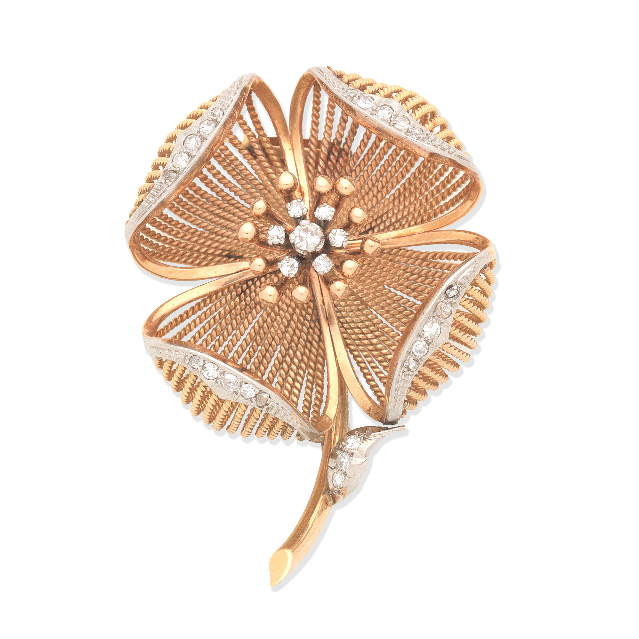 Appraisal: DIAMOND-SET FLOWER BROOCH Single-cut diamonds approx ct total Length cm