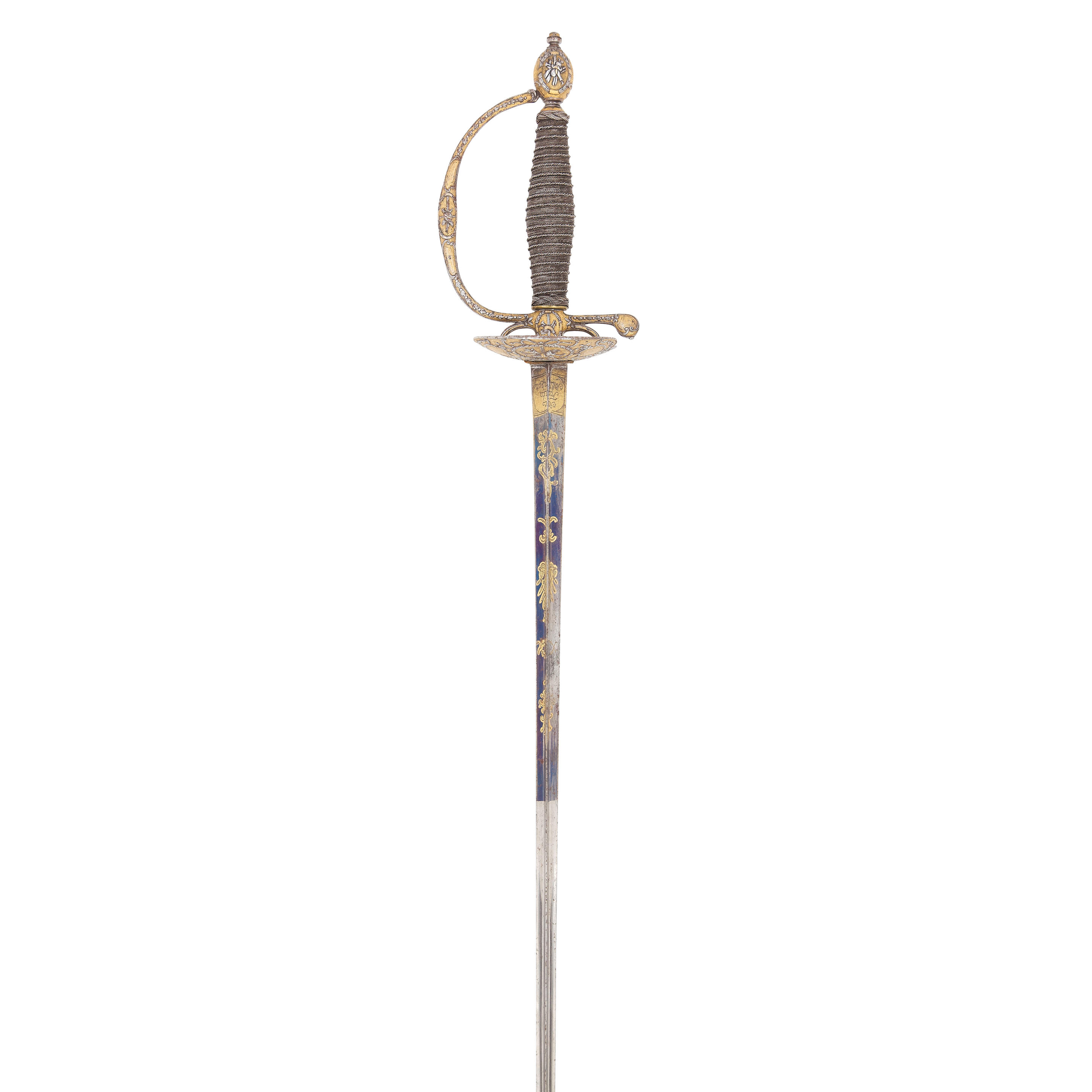 Appraisal: A FINE FRENCH SMALL-SWORD WITH CHISELLED AND GILT HILT CIRCA