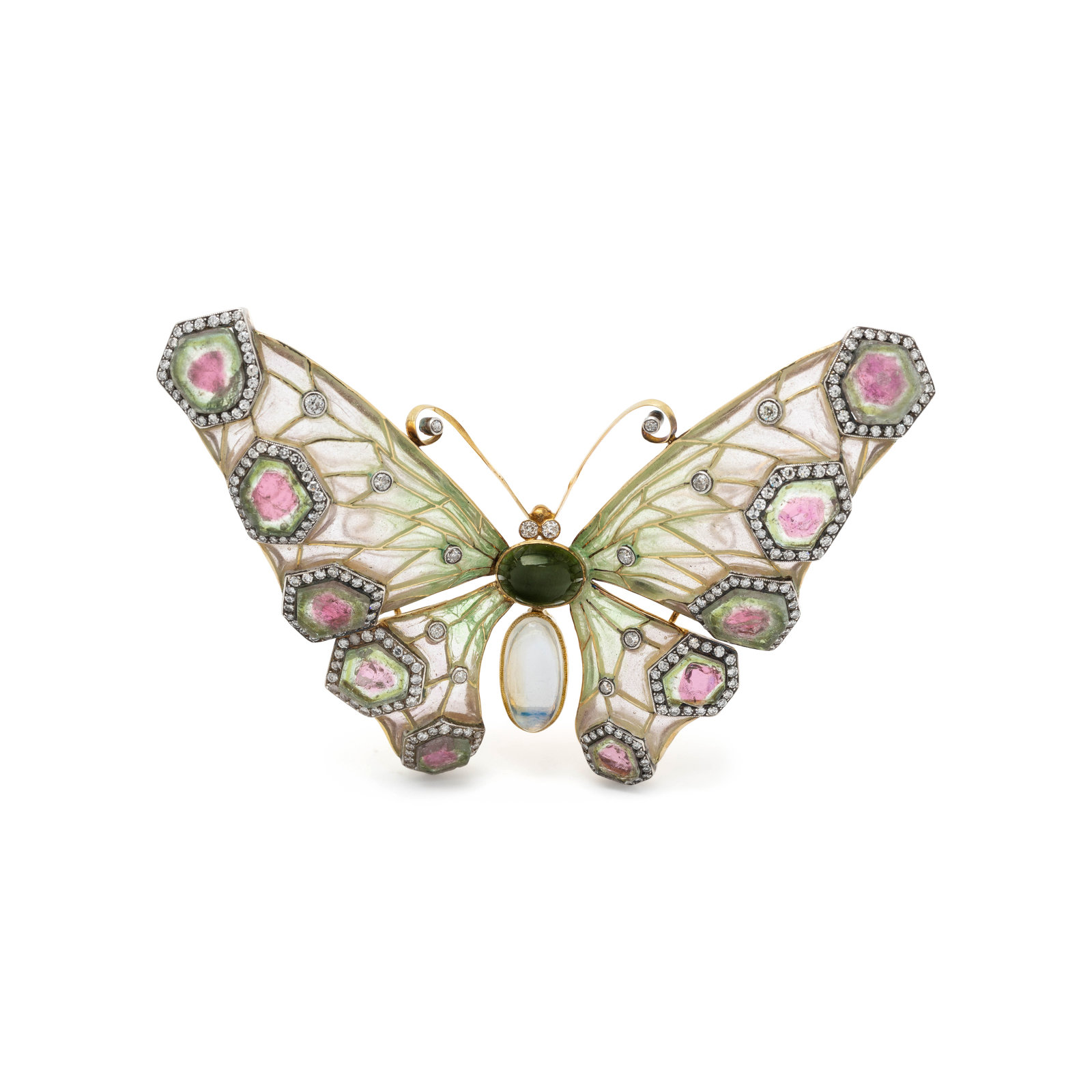 Appraisal: EVELYN CLOTHIER PLIQUE- -JOUR ENAMEL MULTIGEM AND DIAMOND BUTTERFLY BROOCH