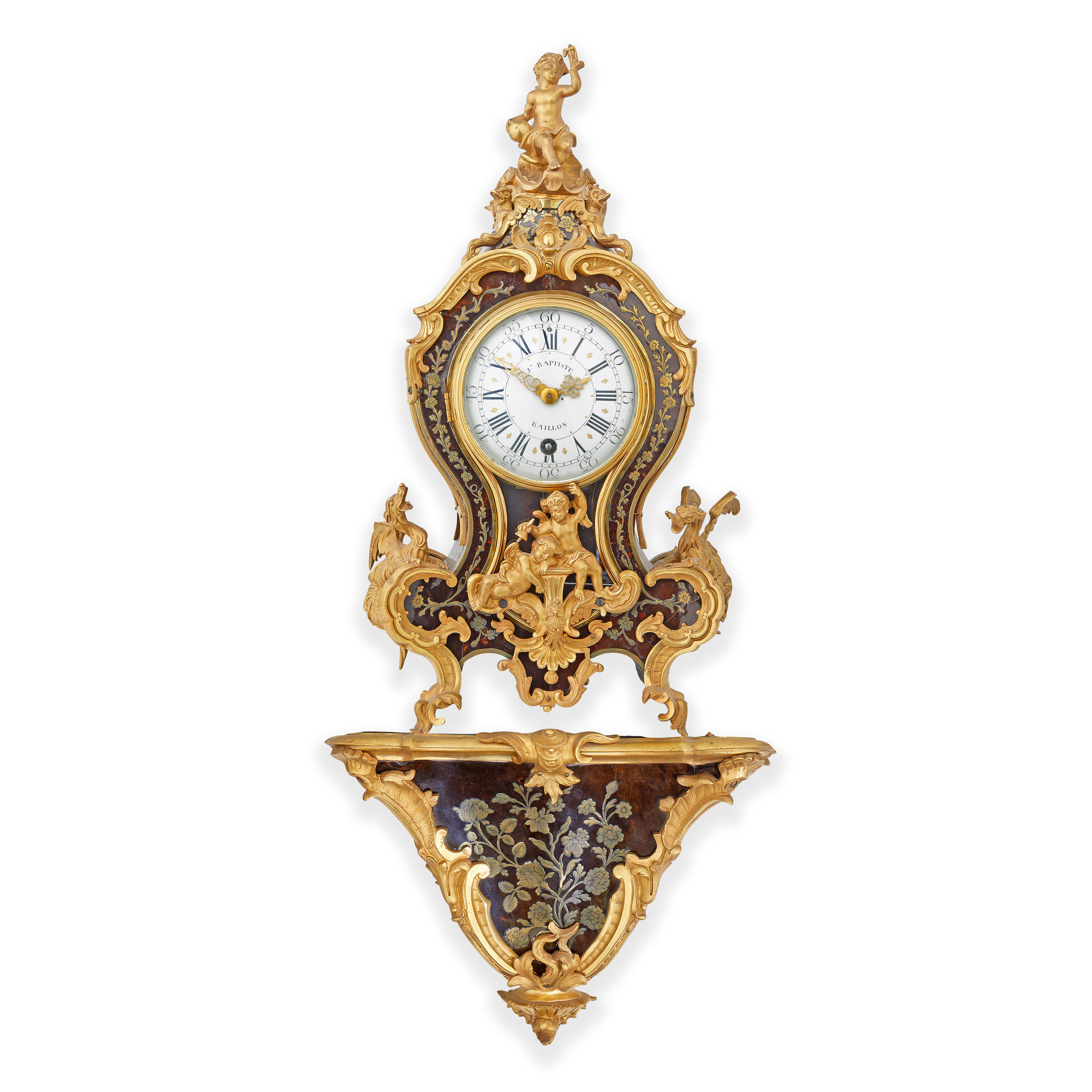 Appraisal: A GOOD MID- TH CENTURY FRENCH ORMOLU-MOUNTED TORTOISESHELL WALL TIMEPIECE