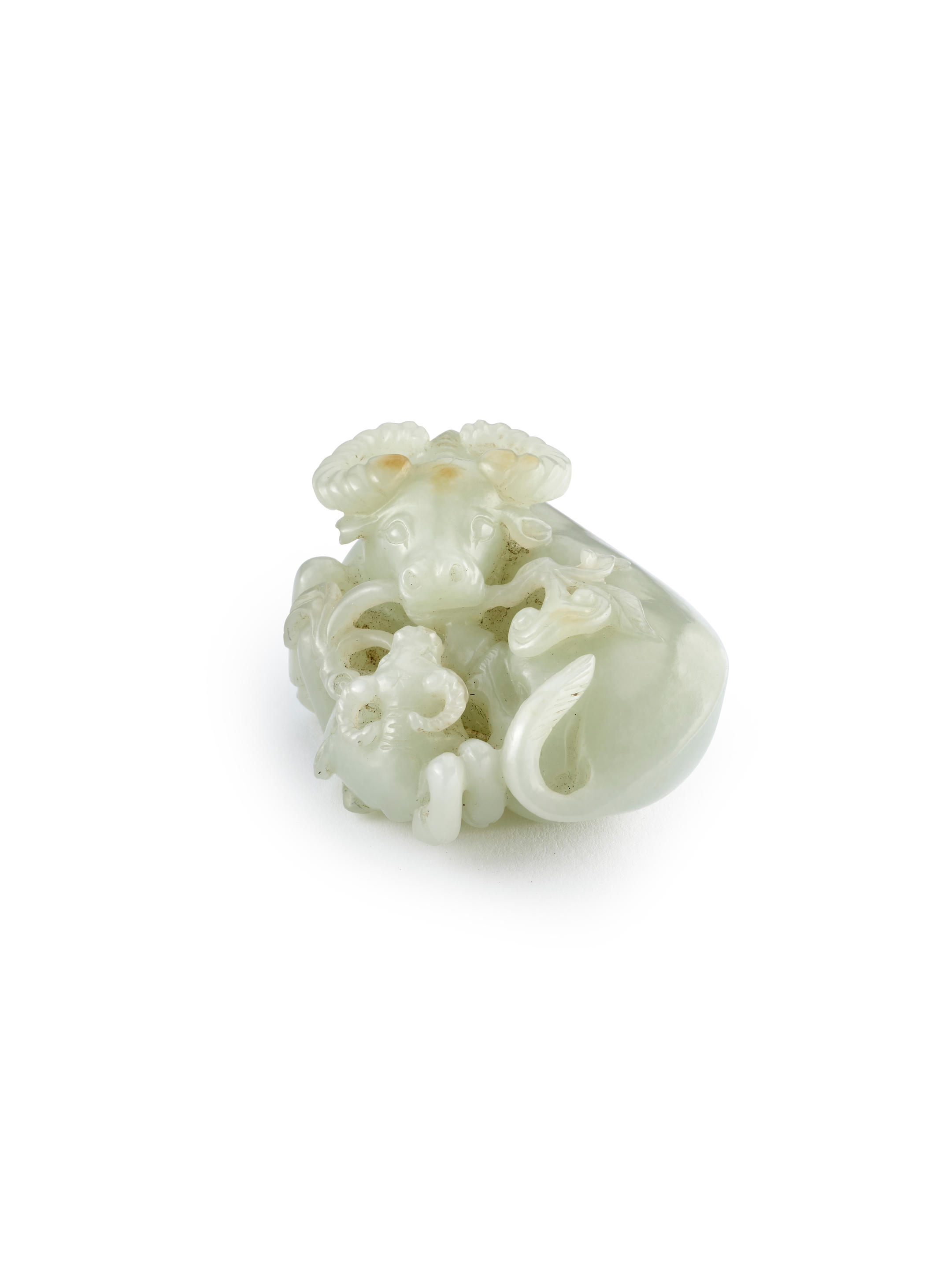 Appraisal: A WHITE JADE 'BUFFALO' GROUP Late Qing Dynasty cm in