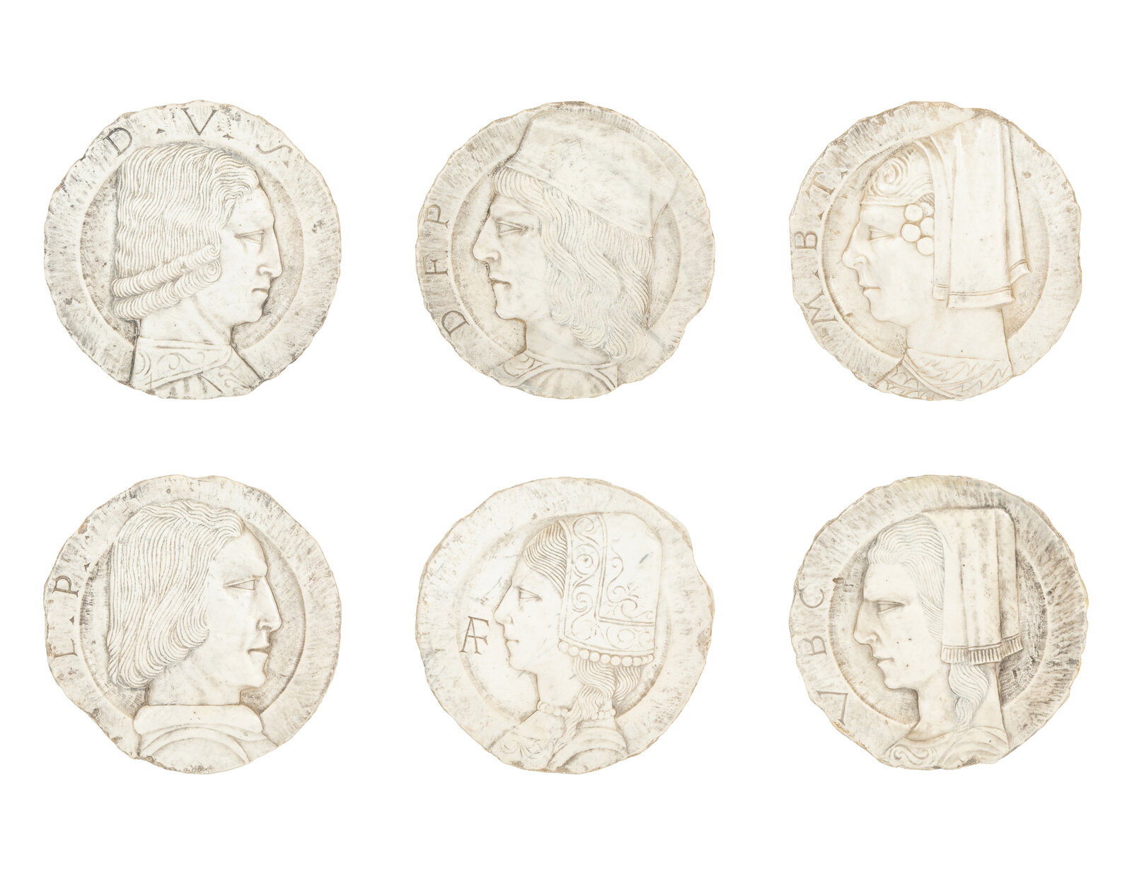 Appraisal: A Collection of Six Italian Marble Bas Relief Profile Portrait