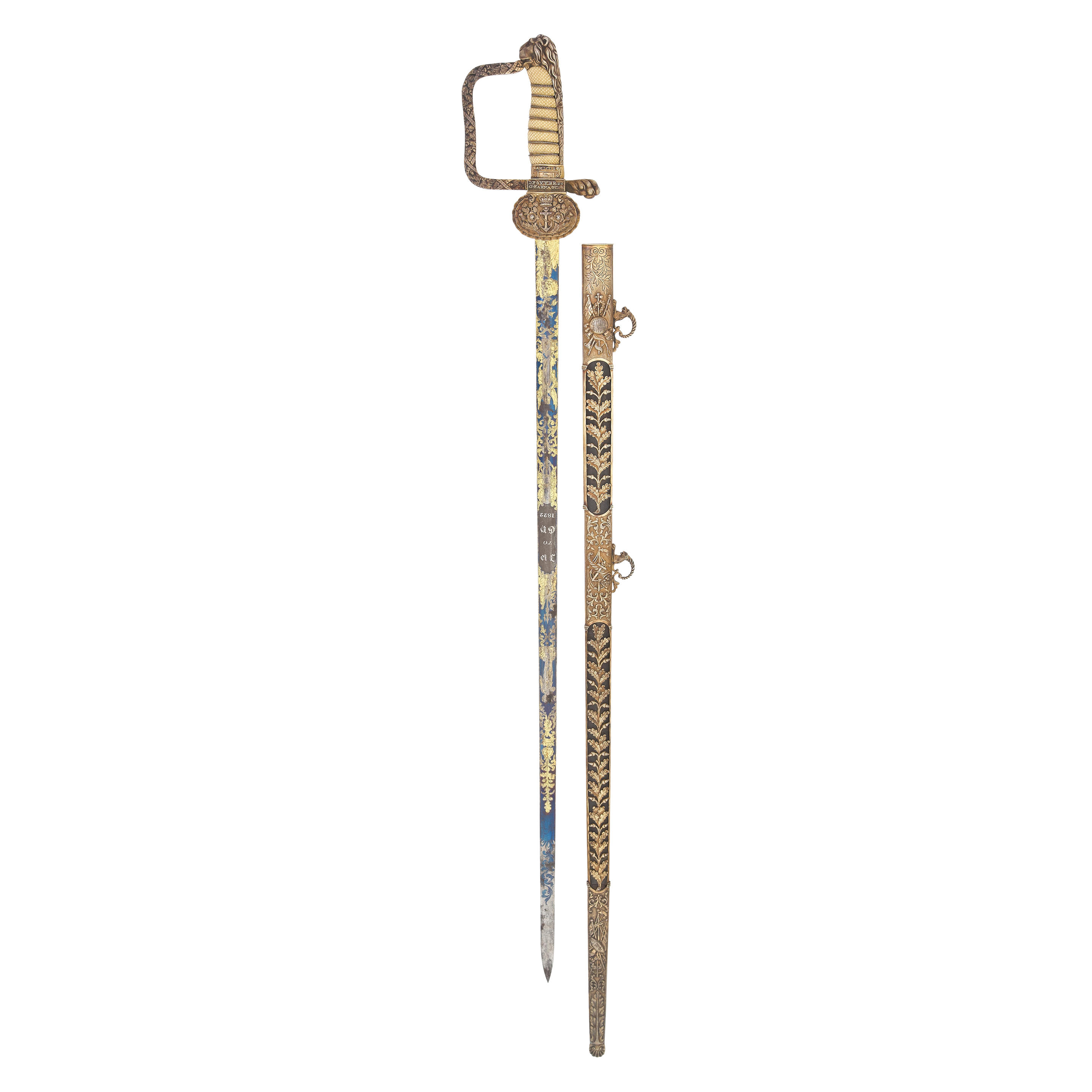 Appraisal: A RARE SILVER-GILT MOUNTED NAVAL SWORD PRESENTED BY J POYYER