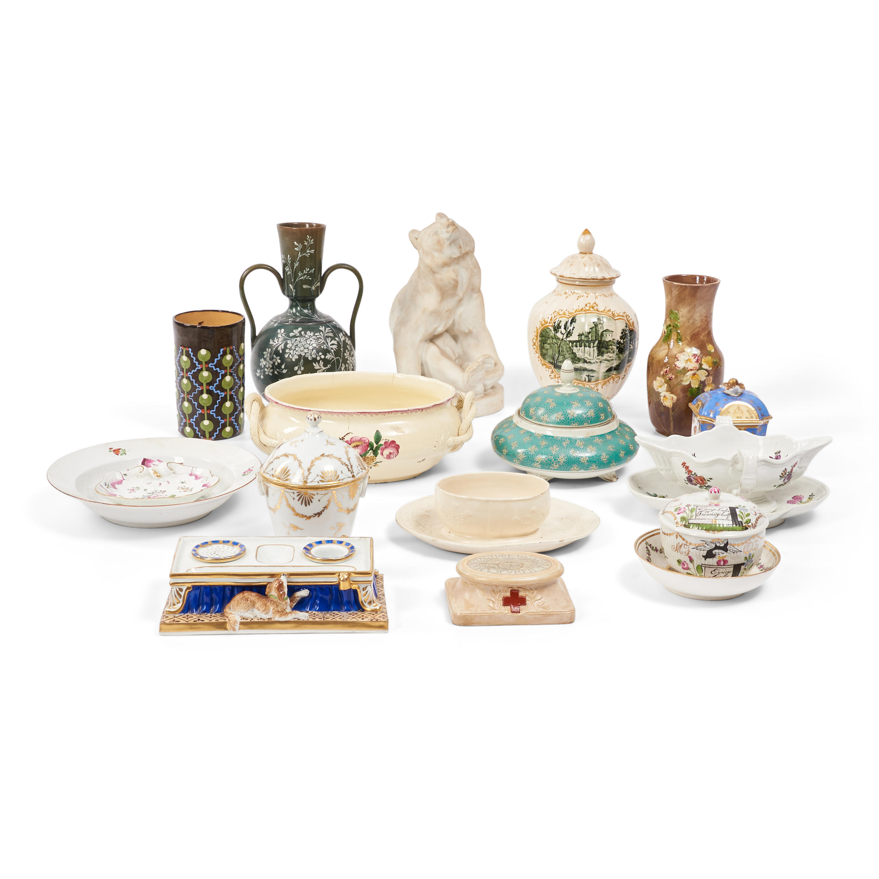 Appraisal: EIGHTEEN CONTINENTAL POTTERY AND PORCELAIN ITEMS including a commemorative Sevres