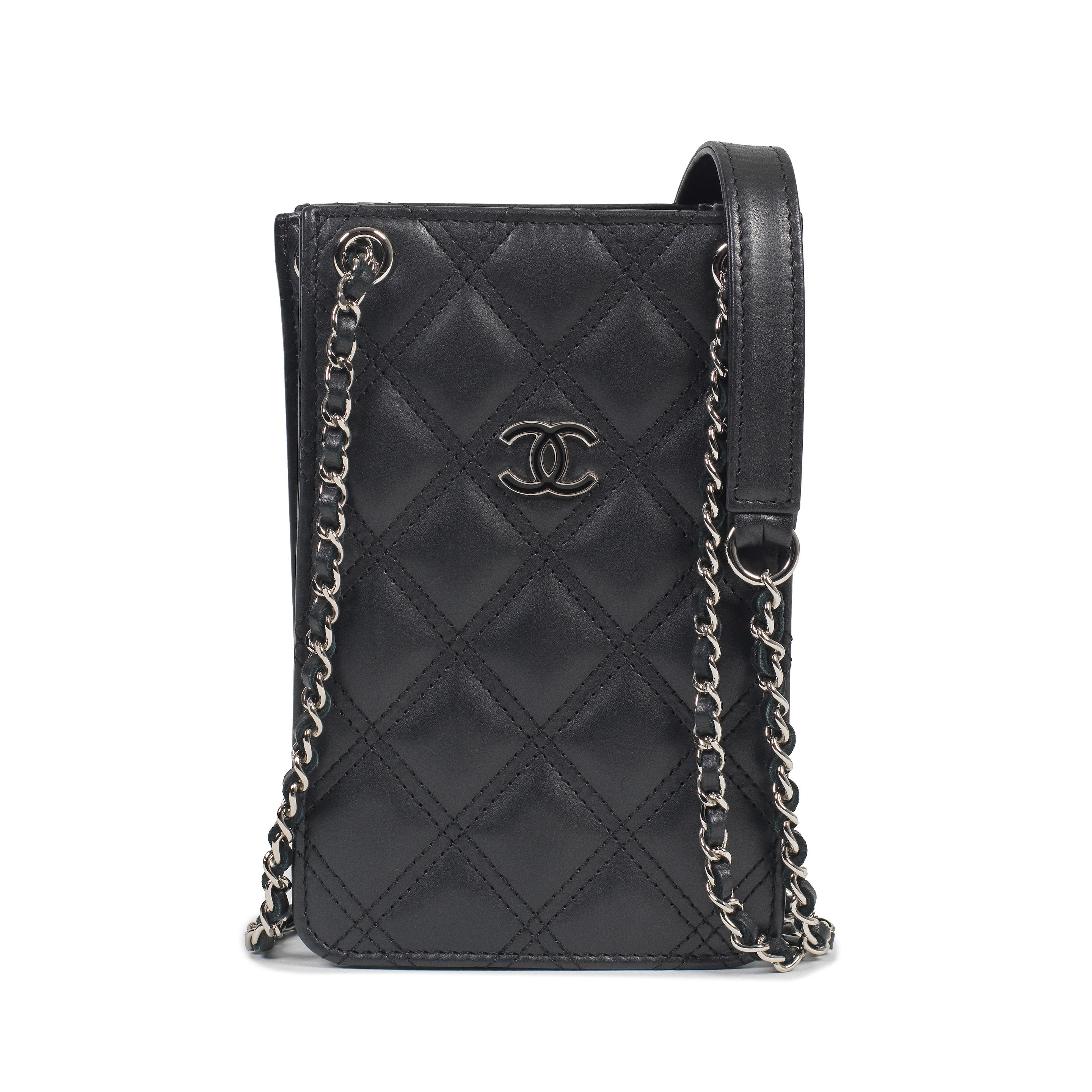 Appraisal: KARL LAGERFELD FOR CHANEL A BLACK QUILTED CROSSBODY PHONE HOLDER