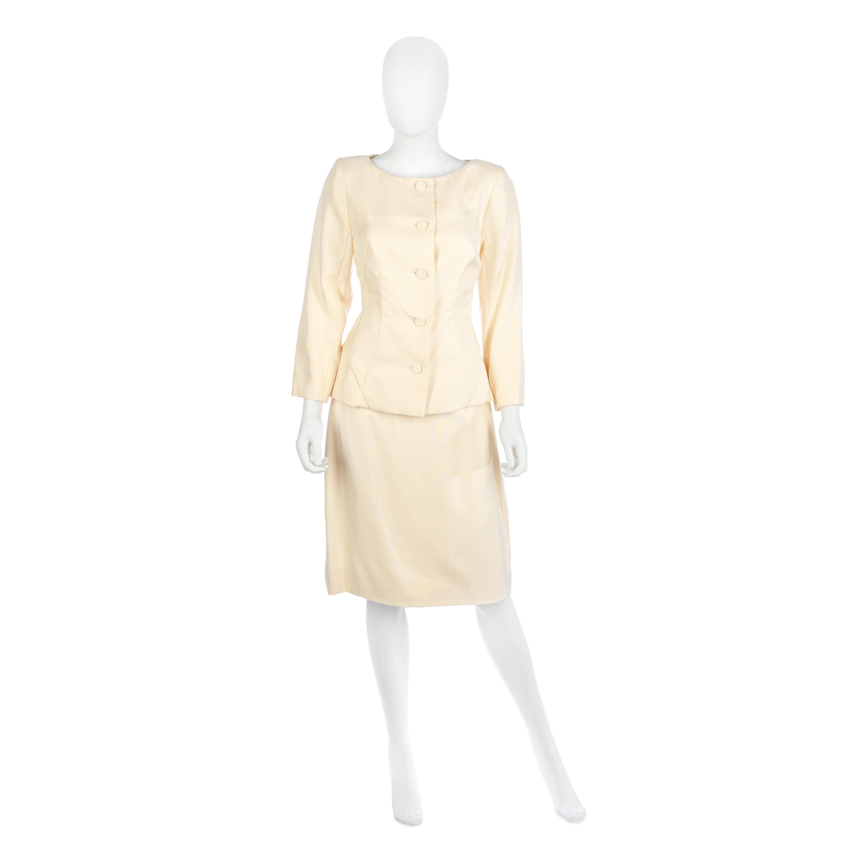 Appraisal: CHRISTIAN DIOR HAUTE COUTURE AN IVORY SLUBBED SILK SKIRT SUIT