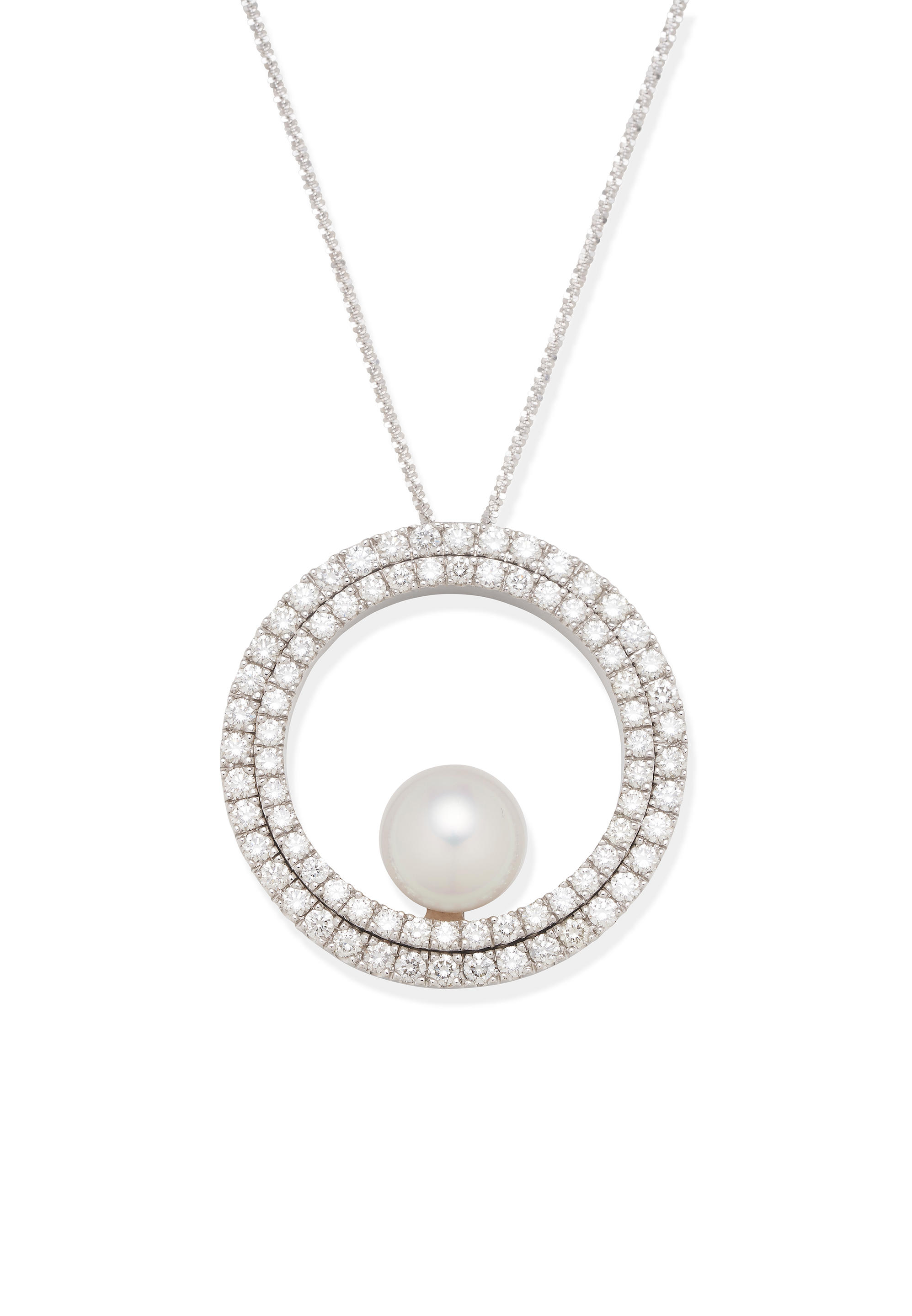 Appraisal: PASPALEY CULTURED PEARL AND DIAMOND PENDANT Set with a round