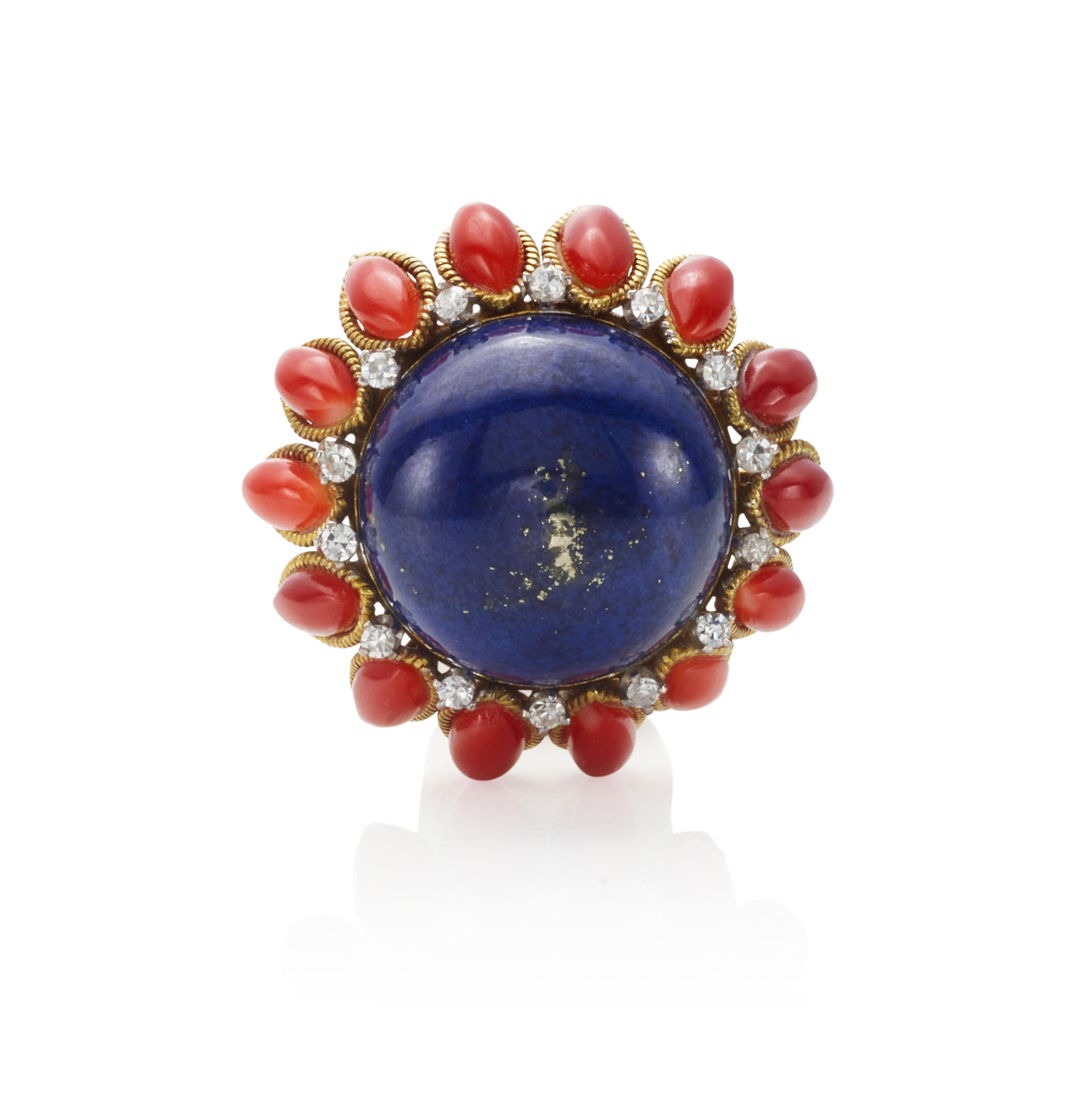 Appraisal: AN K GOLD LAPIS LAZULI CORAL AND DIAMOND RING Of