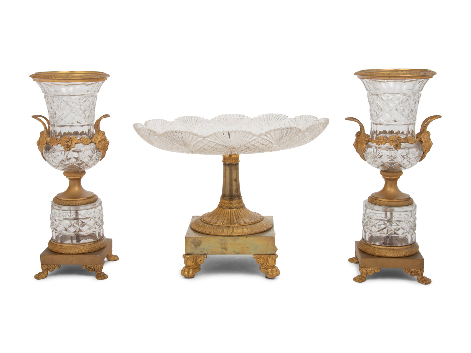 Appraisal: A Gilt Bronze Mounted Cut Glass Assembled Table Garniture Late