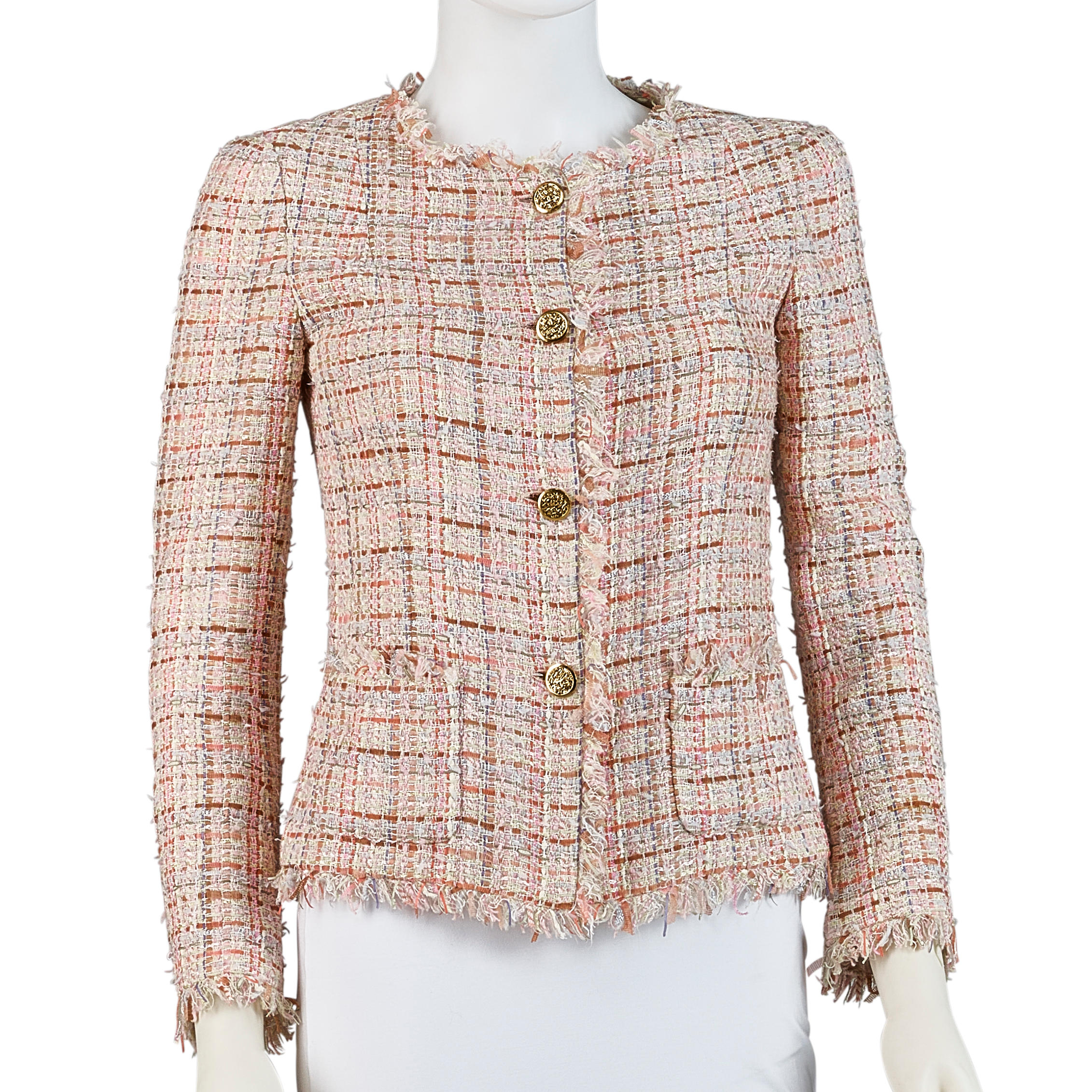 Appraisal: CHANEL WOOL JACKET Spring Marked Size Pink and Brown Tweed