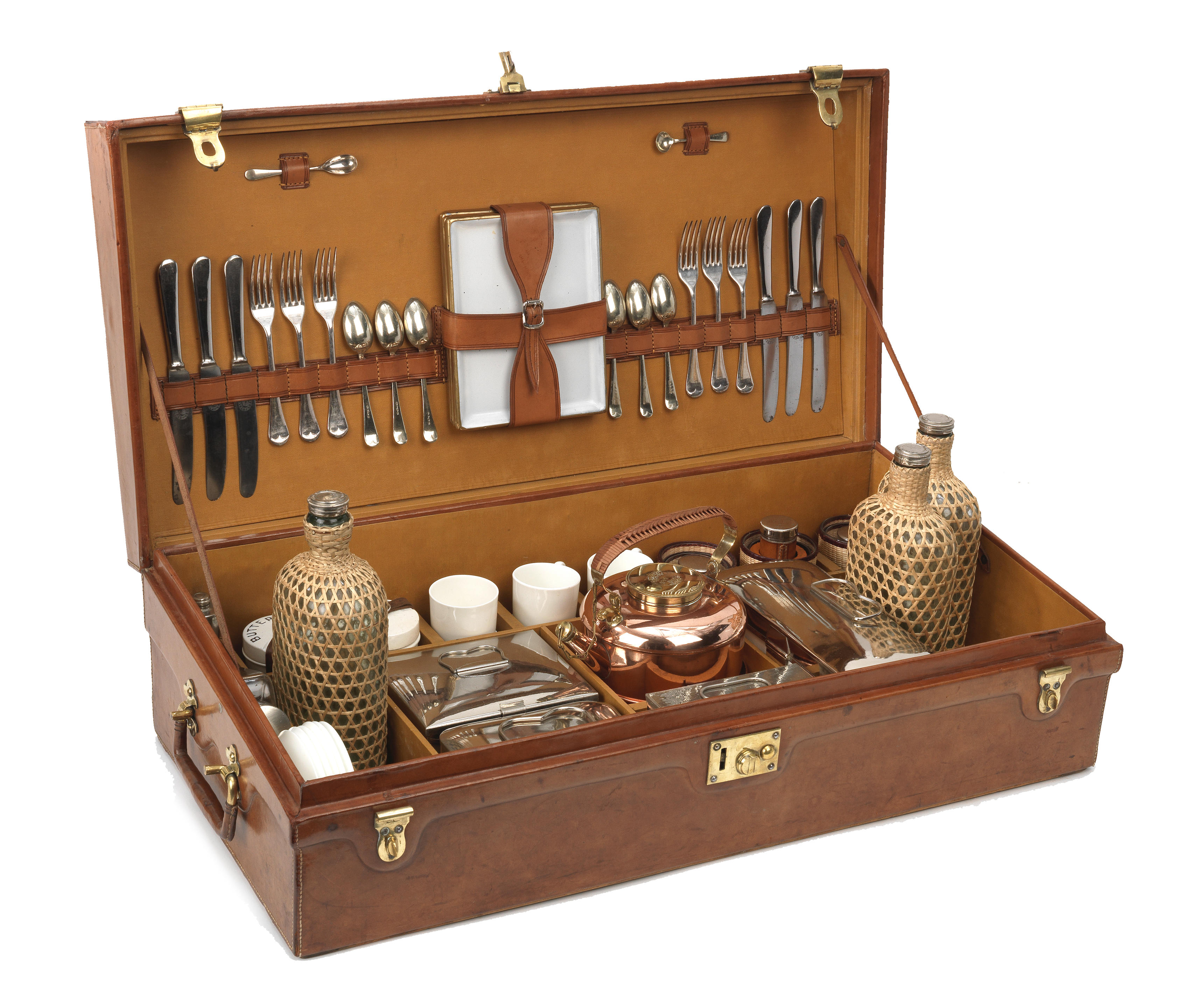 Appraisal: AN IMPRESSIVE LEATHER-CASED PICNIC SET FOR SIX PERSONS BY G