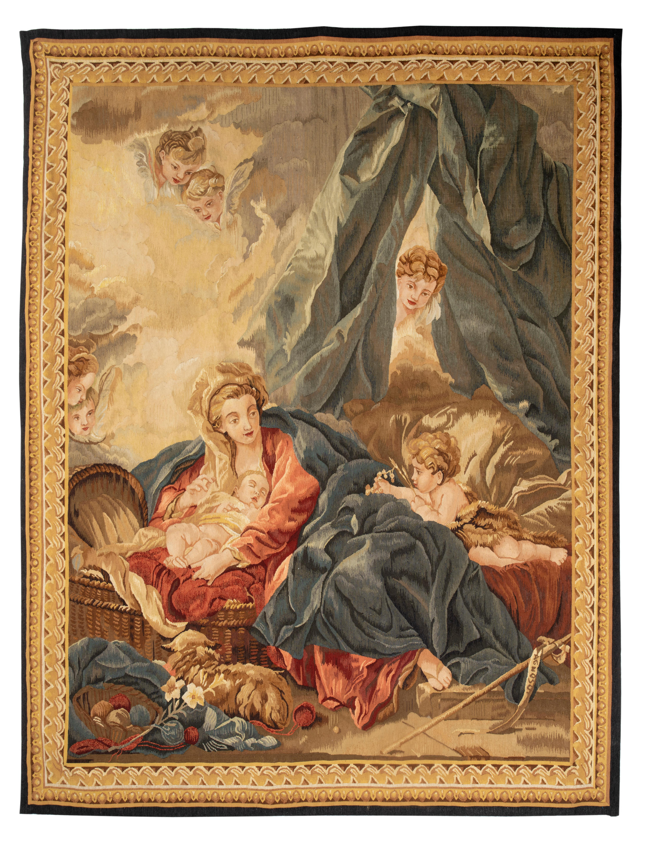 Appraisal: TAPISSERIE D'AUBUSSON FIGURANT LA VIERGE A L'ENFANT ET SAINT JEAN-BAPTISTE