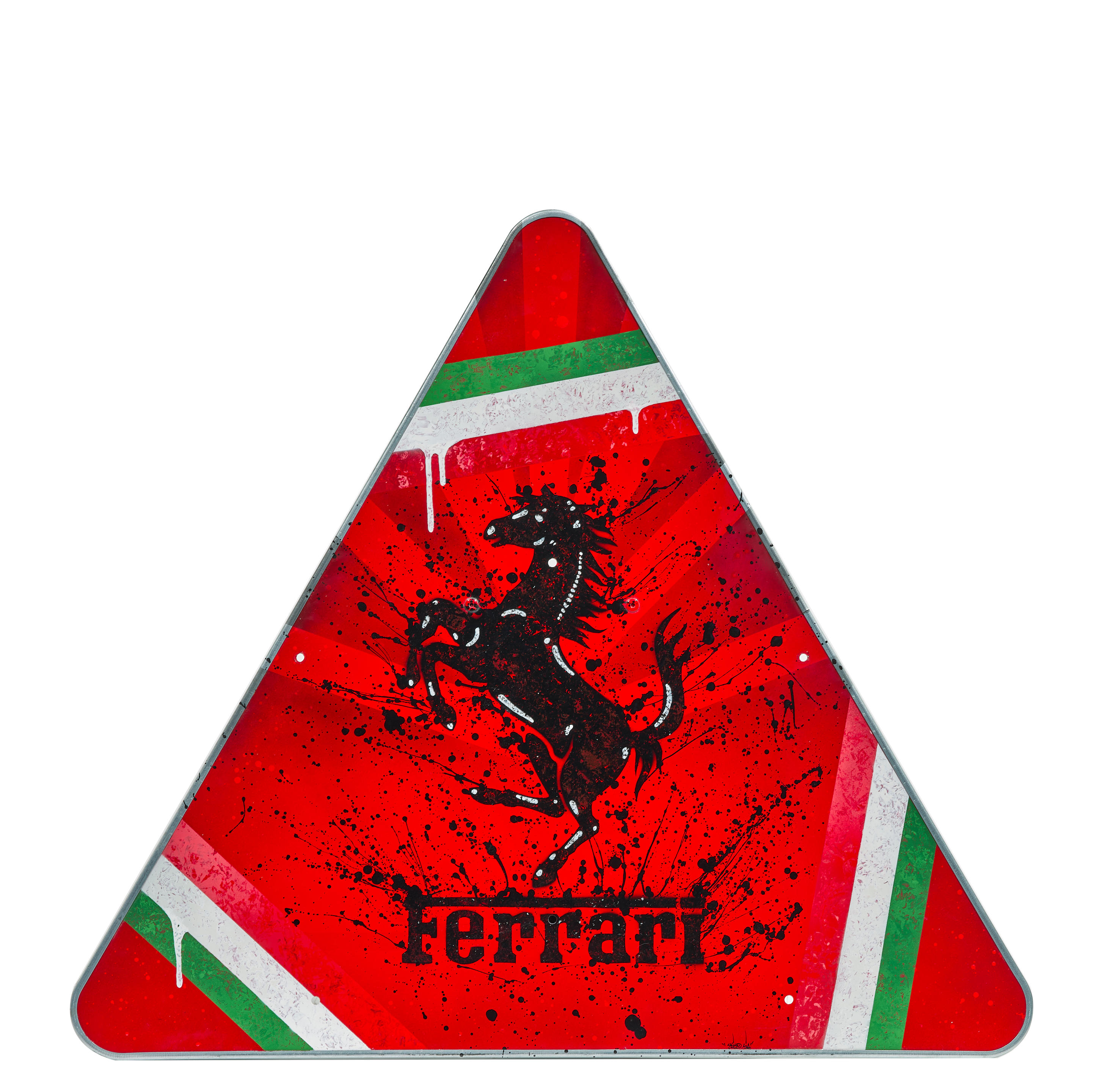 Appraisal: RED FERRARI ROAD SIGN BY SKIZO BORN IN Triangular road