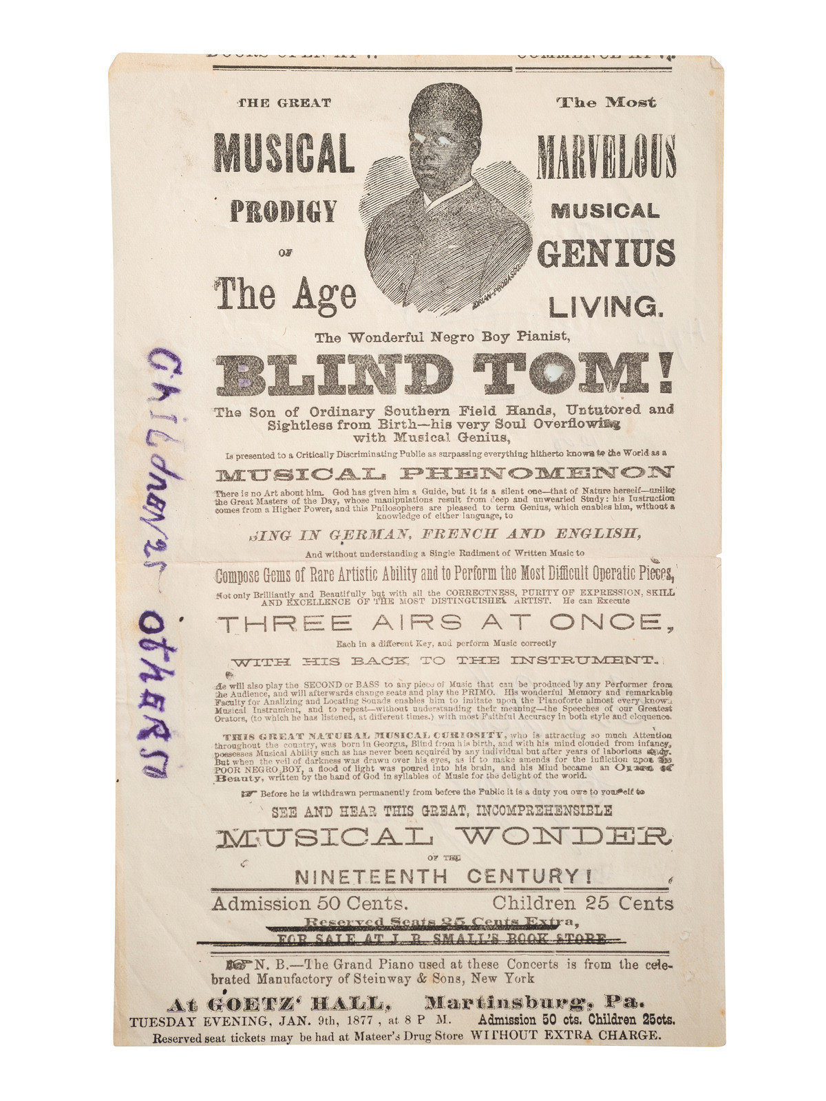 Appraisal: MUSIC -- WIGGINS Thomas Greene Blind Tom - Concert handbill