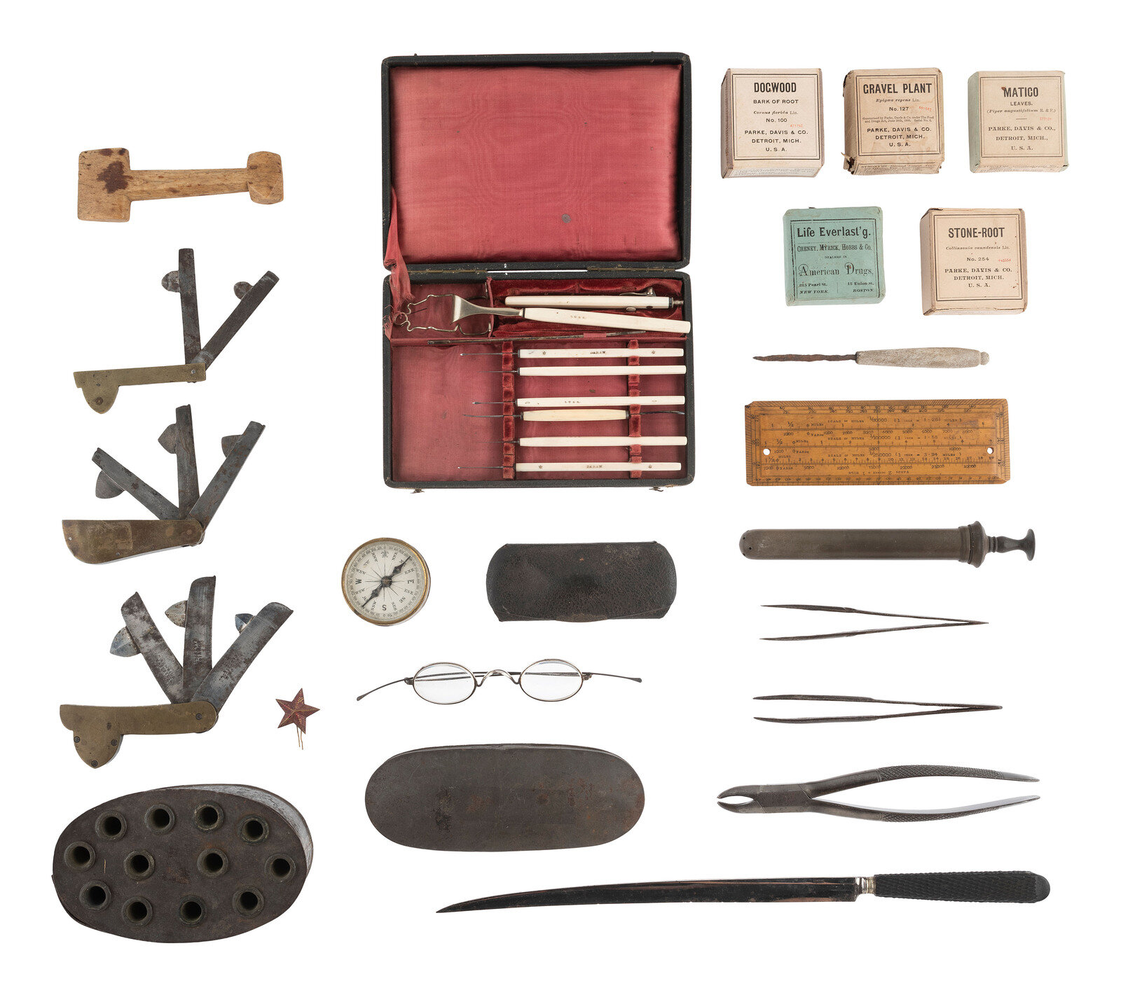 Appraisal: MILITARIA - MEDICAL Medical tools and aids incl pair of