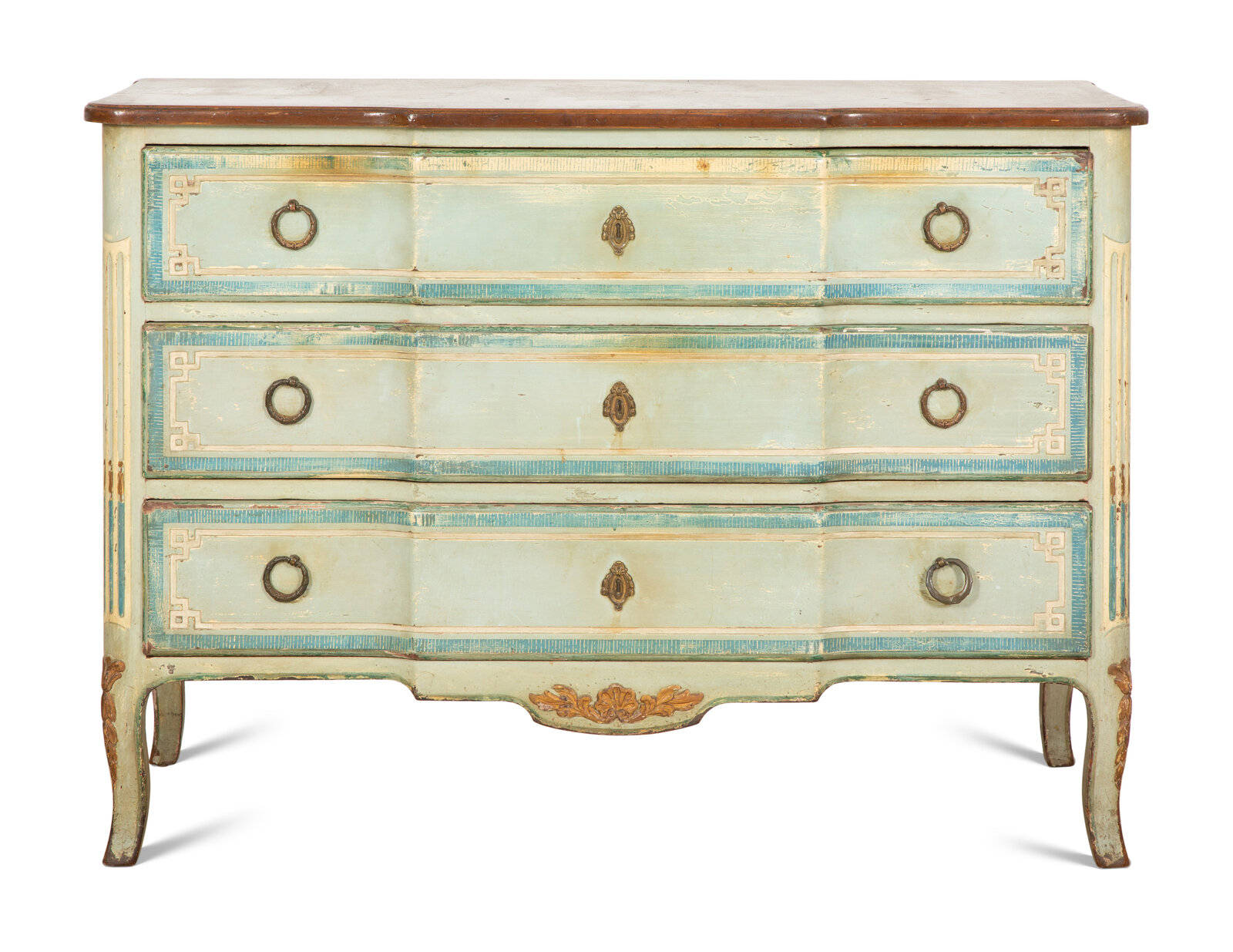 Appraisal: A French Gilt Metal-Mounted Painted and Parcel Gilt Commode th