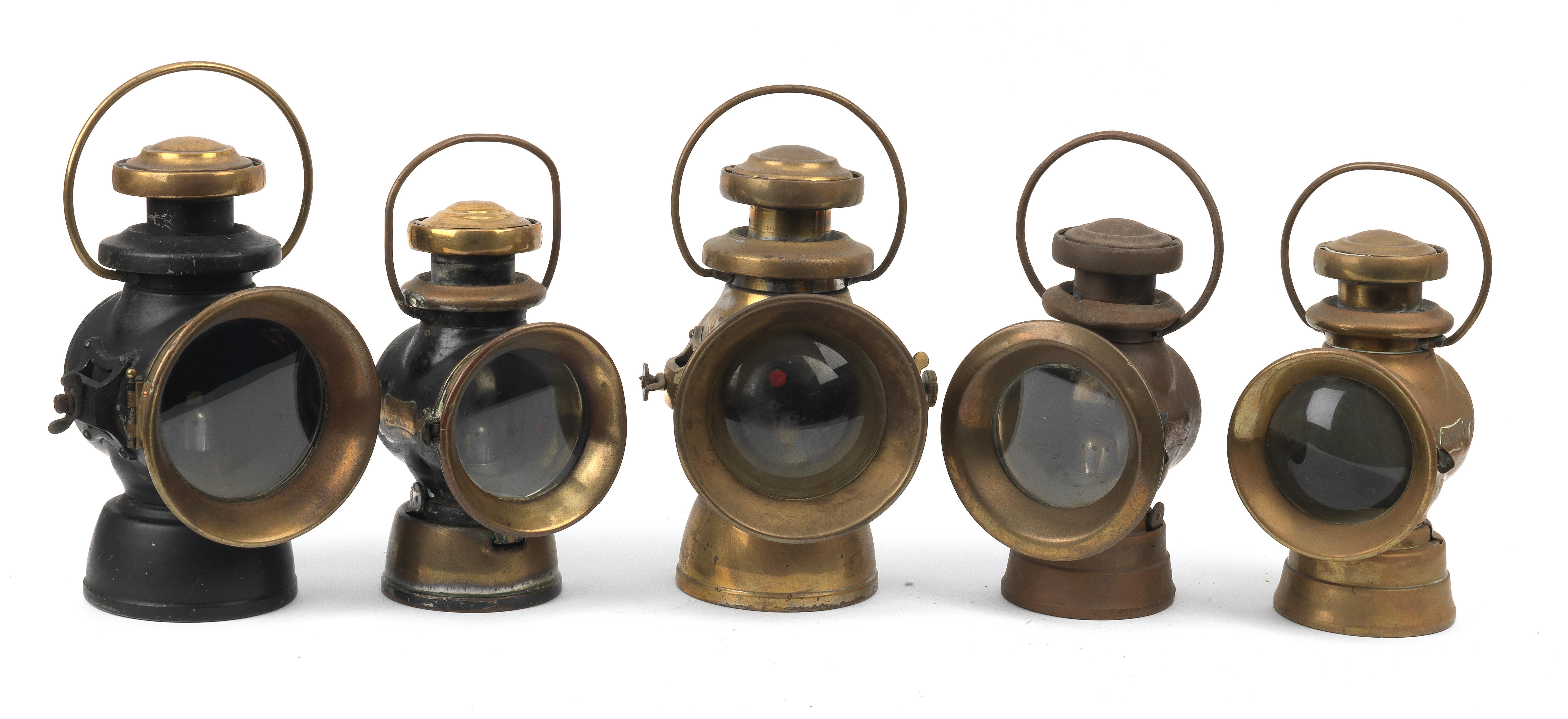 Appraisal: FIVE ASSORTED LUCAS OIL-ILLUMINATING SIDE-LAMPS comprising No with black painted