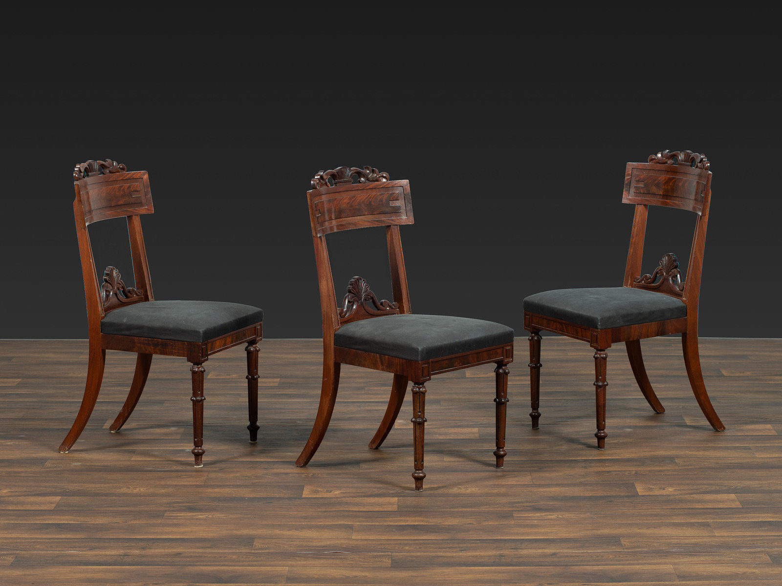 Appraisal: Three Regency Shell-Carved Mahogany Side Chairs English Circa Height of