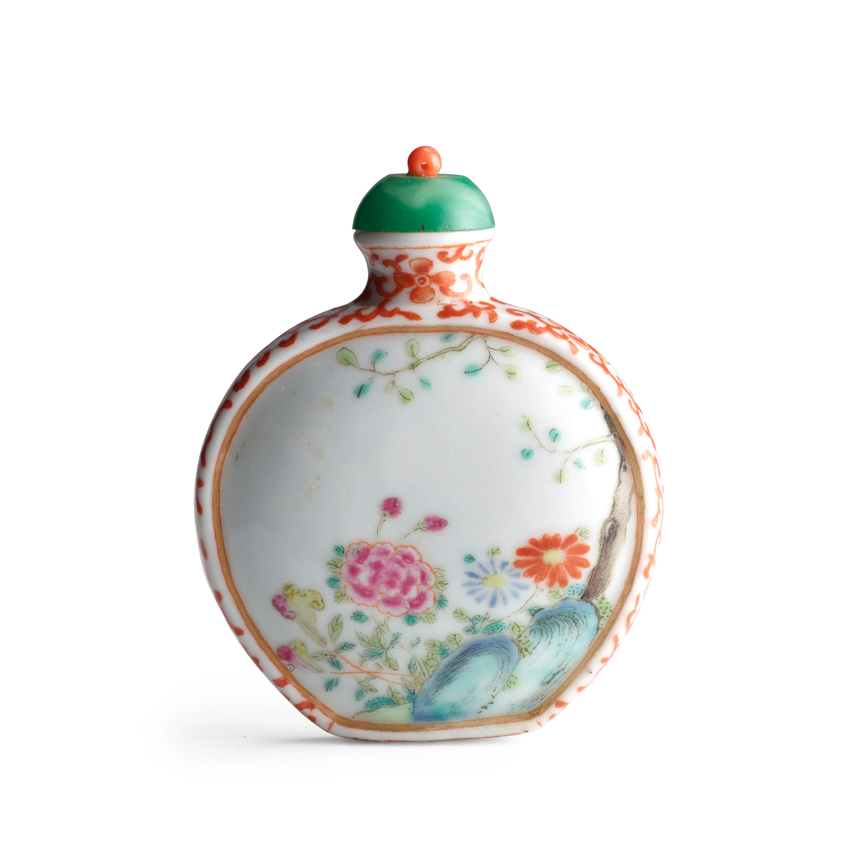 Appraisal: AN IMPERIAL FAMILLE-ROSE 'FLOWERS AND ROCKWORK' PORCELAIN BOTTLE Qianlong four-character