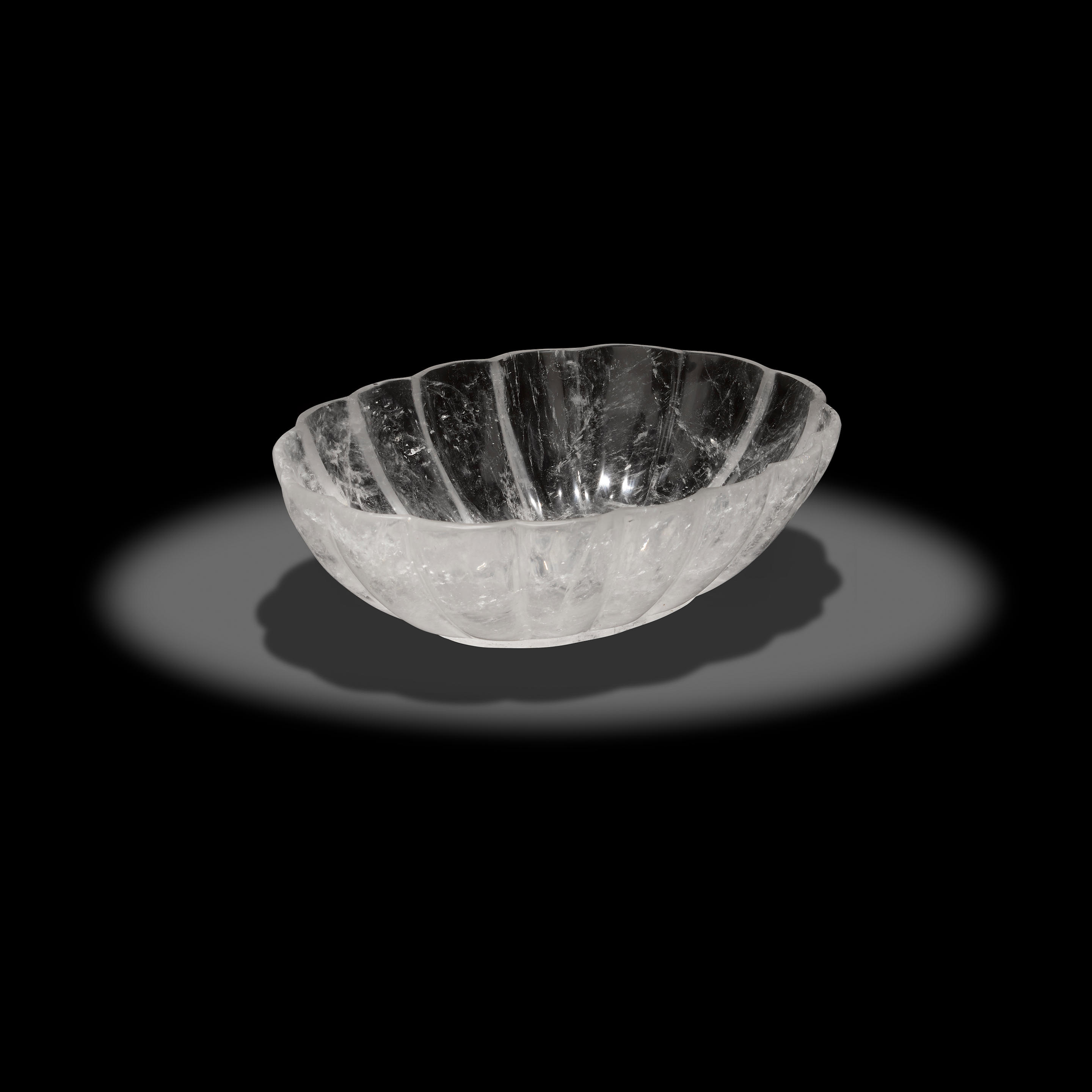 Appraisal: ROCK CRYSTAL QUARTZ FLUTED BOWL Brazil Of oval outline carved