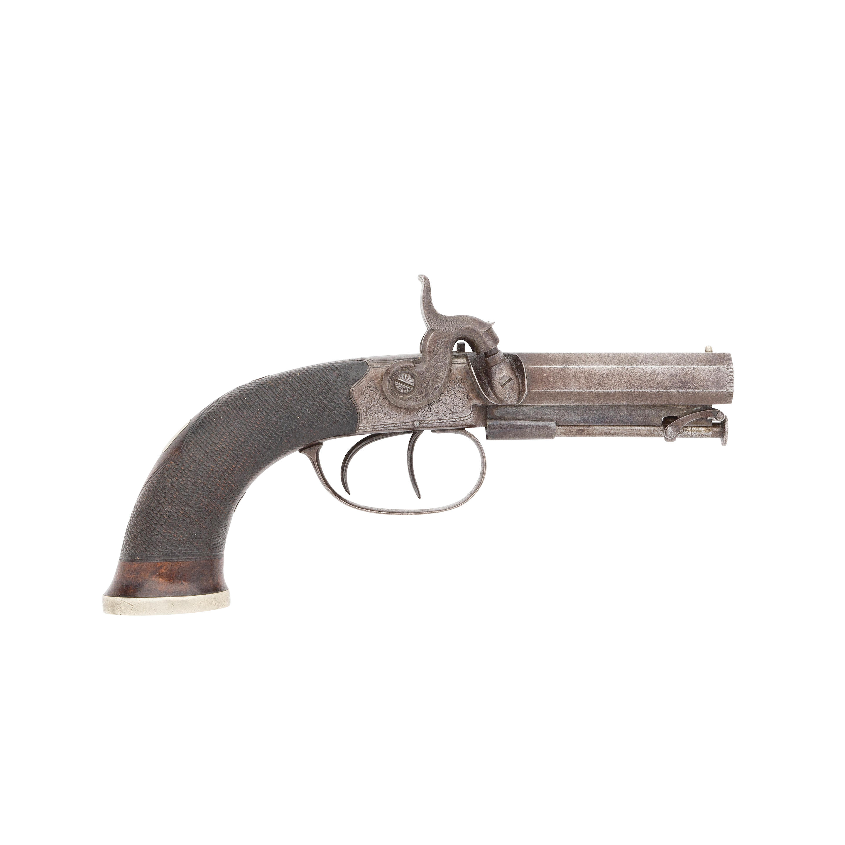 Appraisal: A -BORE PERCUSSION D B BOX-LOCK PISTOL MID- TH CENTURY