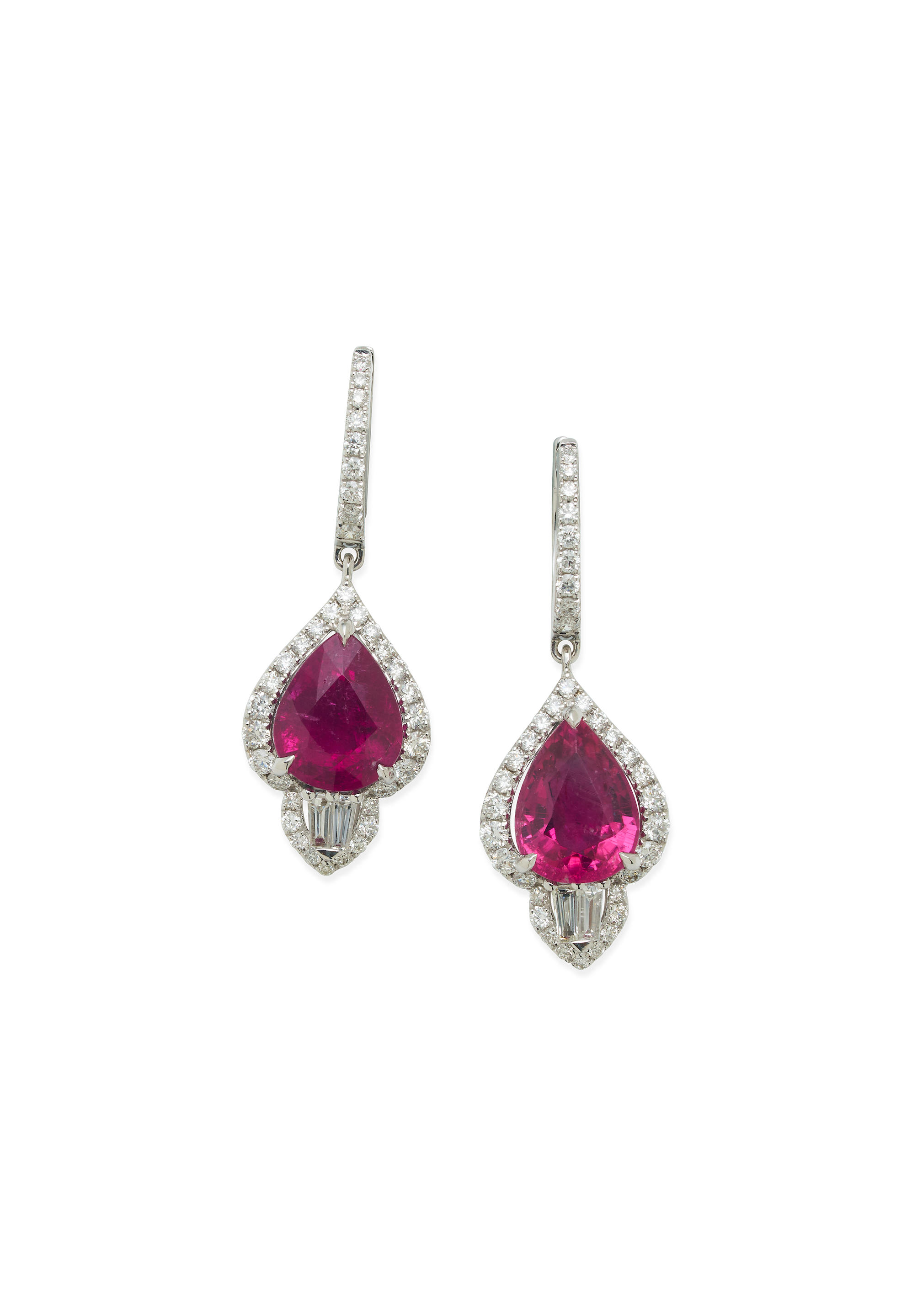 Appraisal: PAIR OF RUBELITE TOURMALINE AND DIAMOND PENDENT EARRINGS Each set