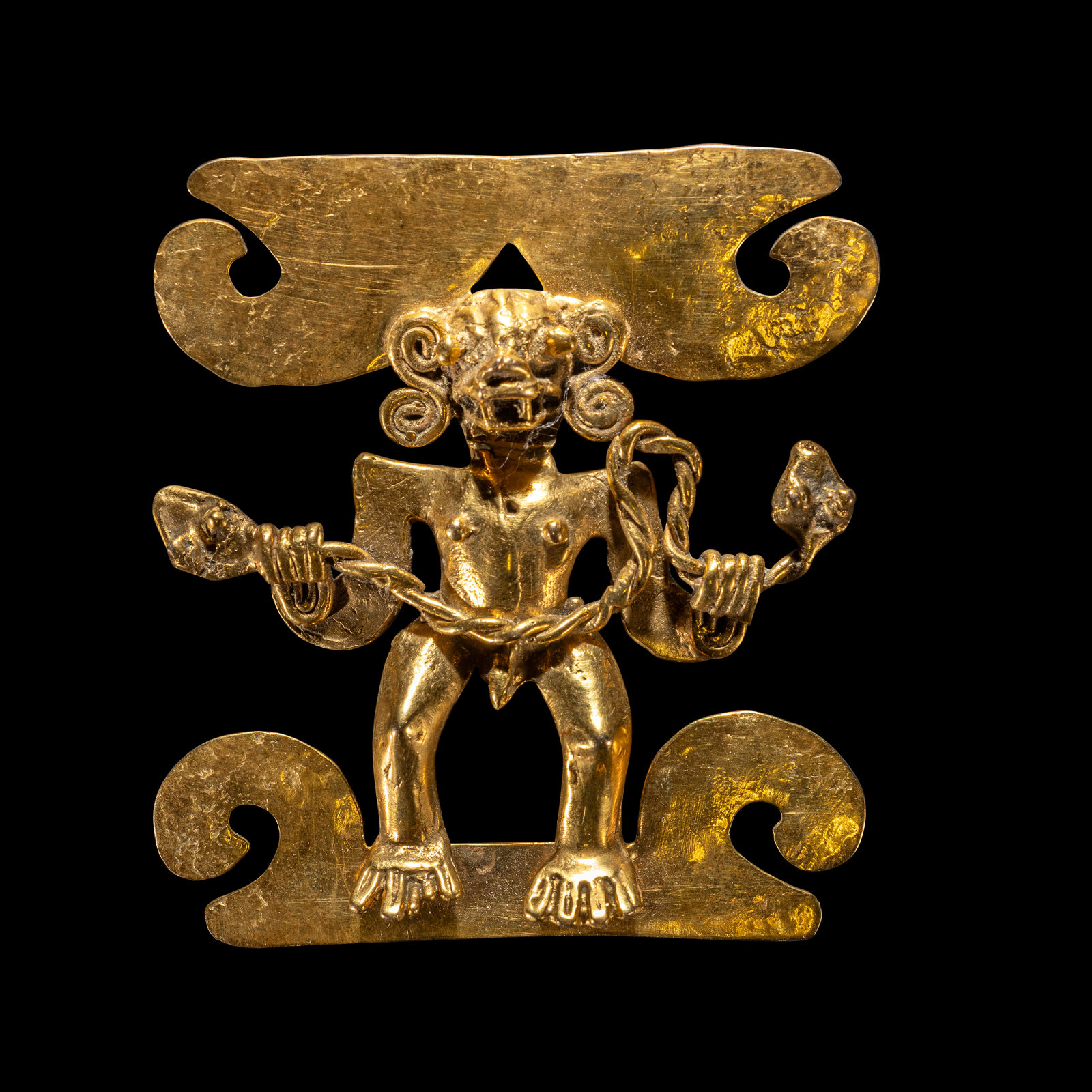 Appraisal: A Veraguas Gold Figural Pendant Holding a Double-Headed Snake Costa