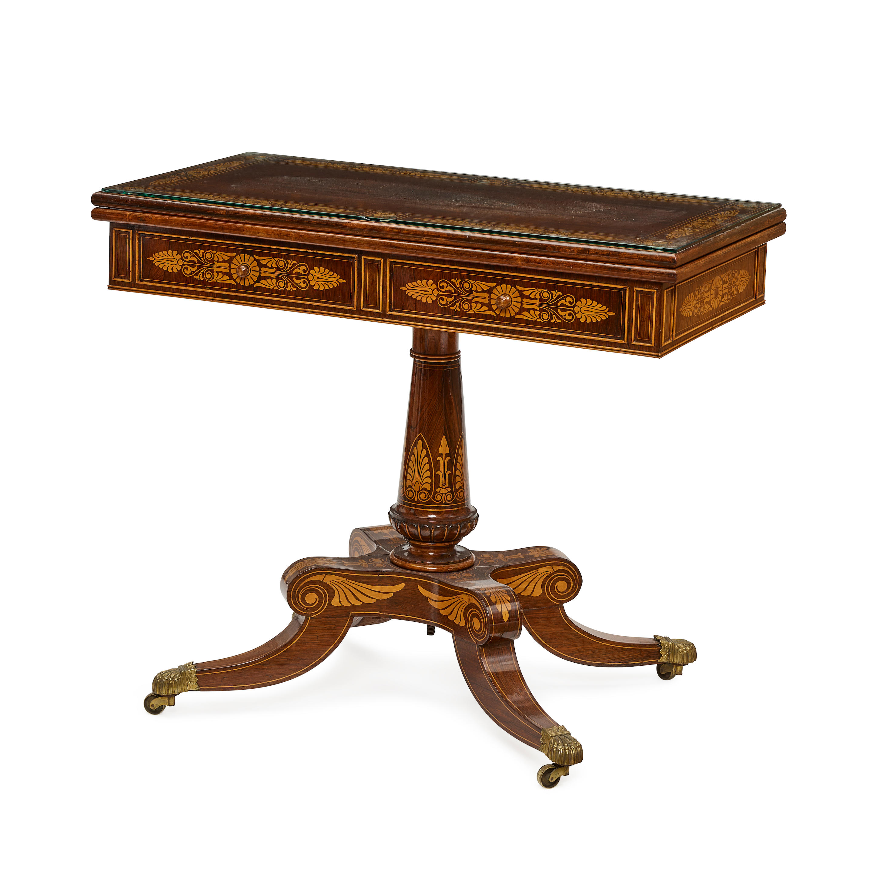 Appraisal: AN ITALIAN SATINWOOD INLAID MAHOGANY FOLD OVER GAMES TABLE Early