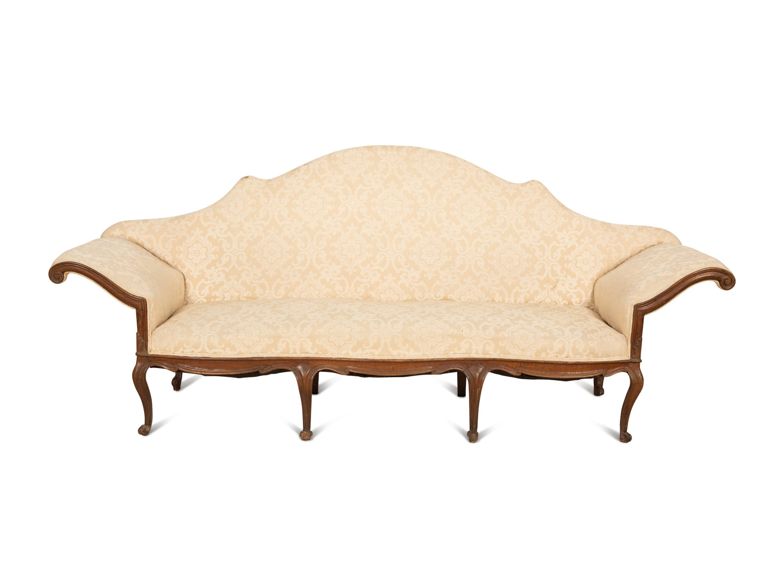 Appraisal: A Venetian Style Walnut Sofa th Century upholstered in an