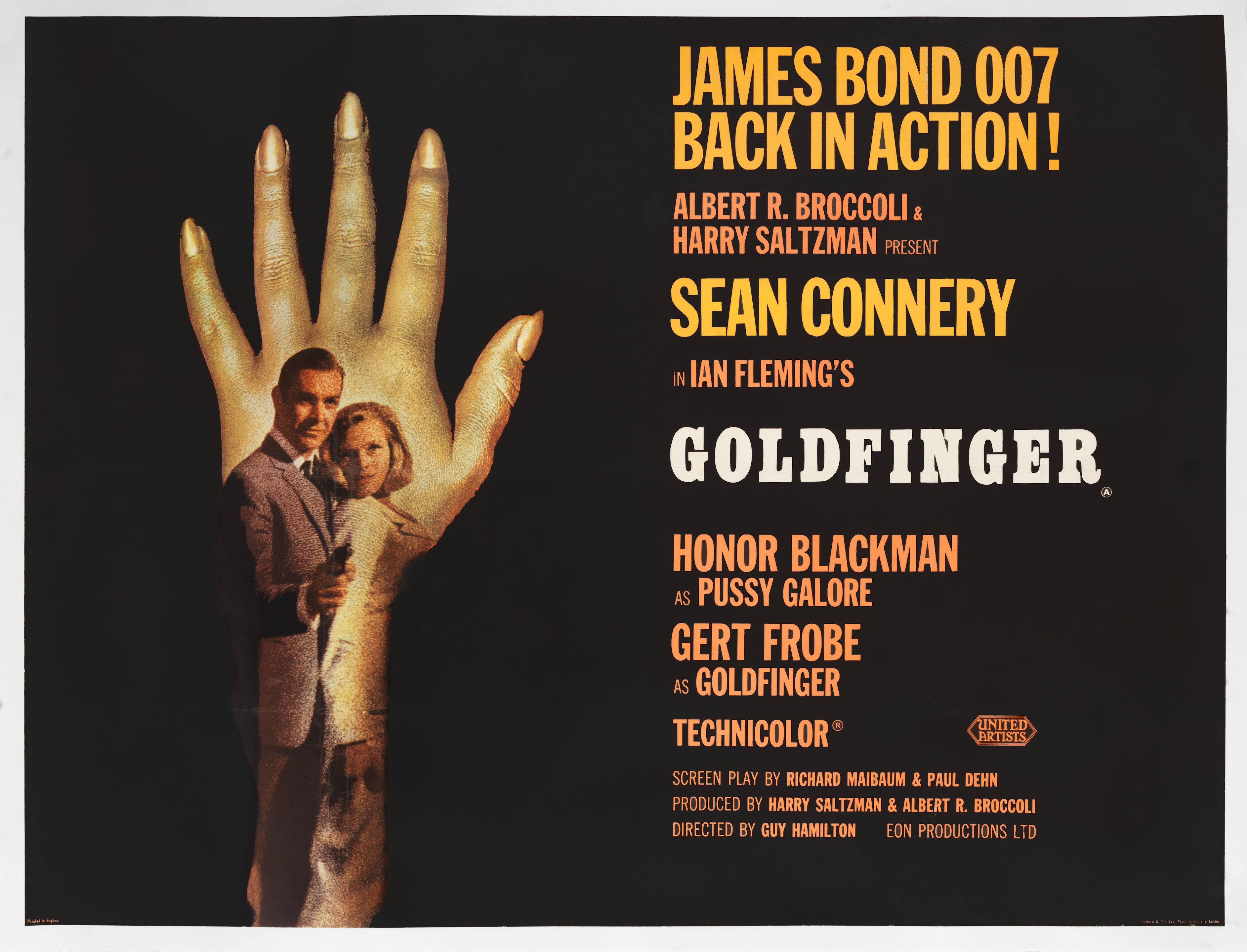 Appraisal: GOLDFINGER Eon Productions British quad poster Style B Hand artwork